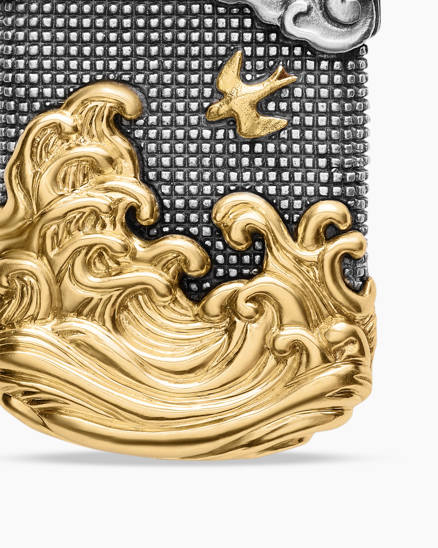 Waves Tag in Sterling Silver with 18K Yellow Gold, 42mm - Image 5
