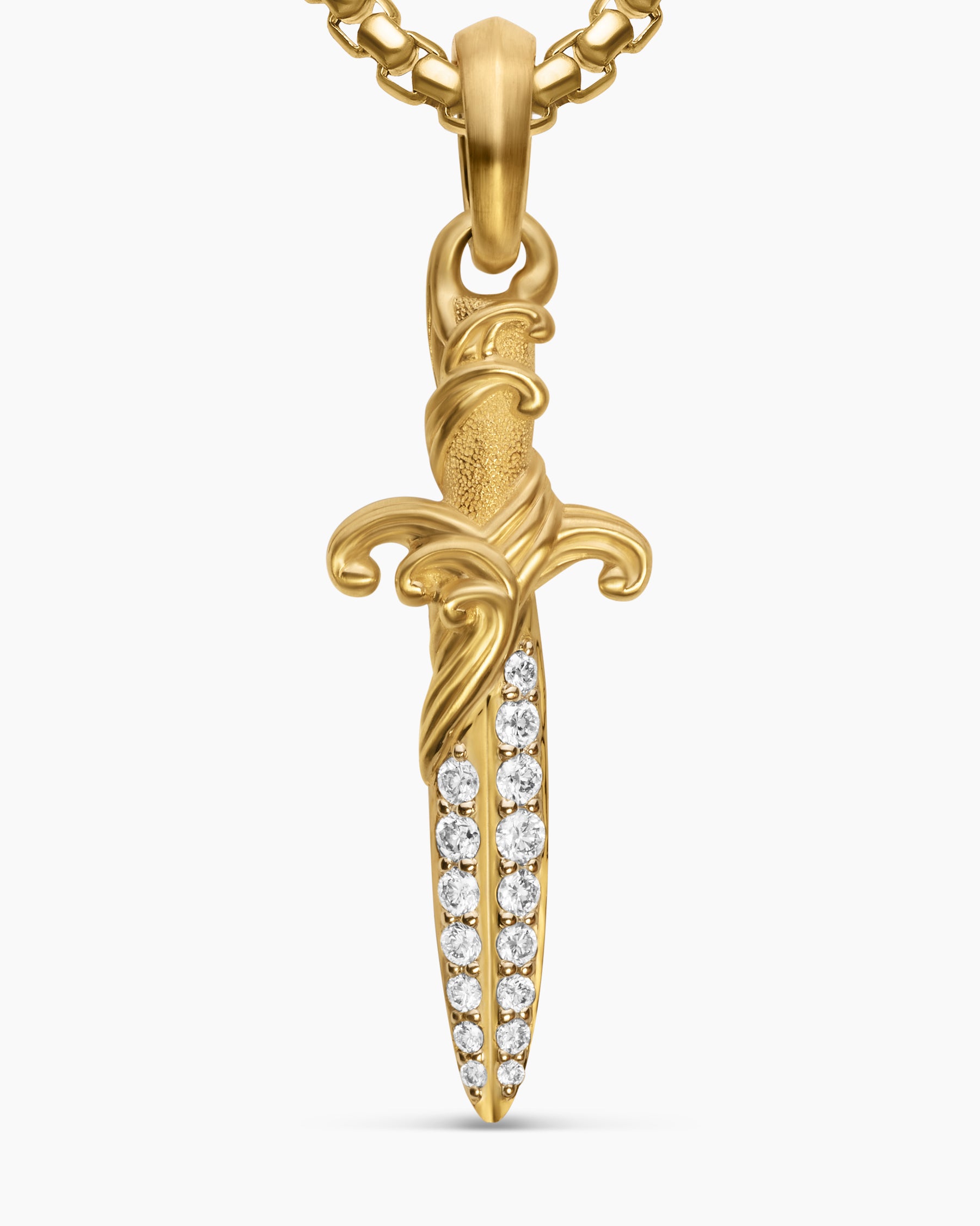 Waves Dagger Amulet in 18K Yellow Gold with Diamonds, 31mm - Image 5