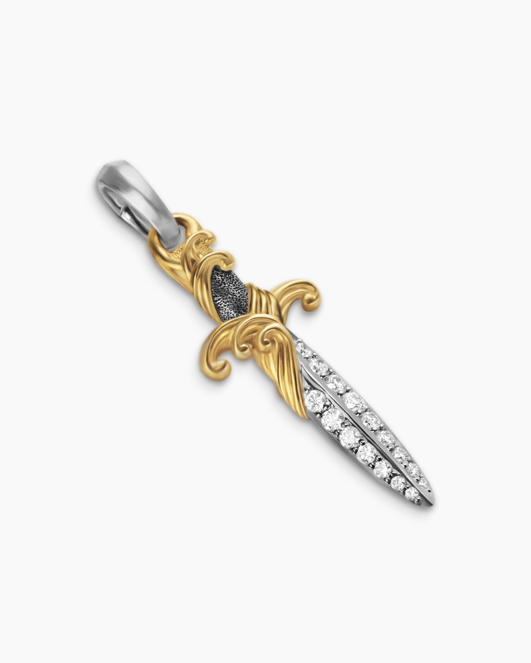 Waves Dagger Amulet in Sterling Silver with 18K Yellow Gold with Diamonds, 31mm - Image 3