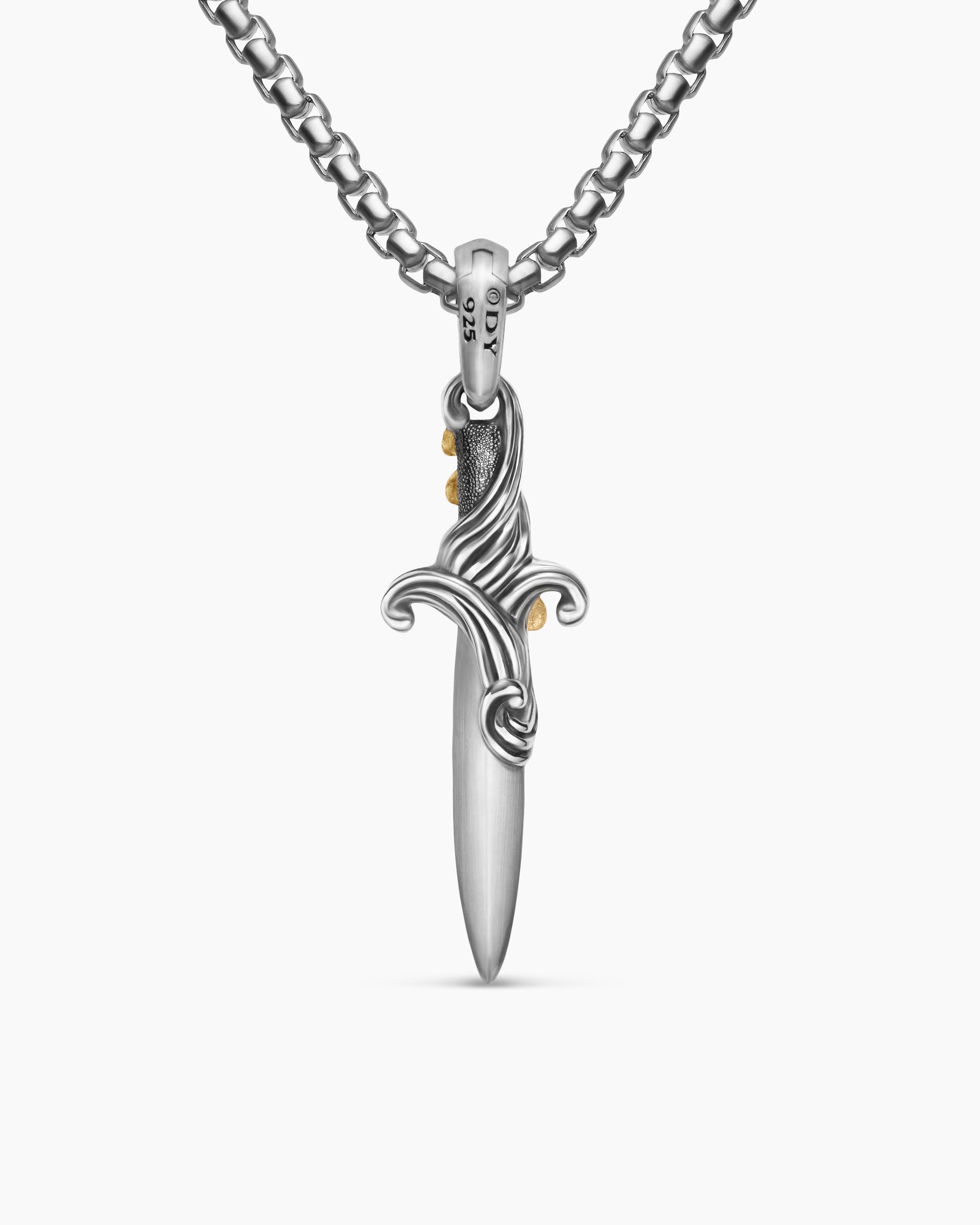 Waves Dagger Amulet in Sterling Silver with 18K Yellow Gold with Diamonds, 31mm - Image 4