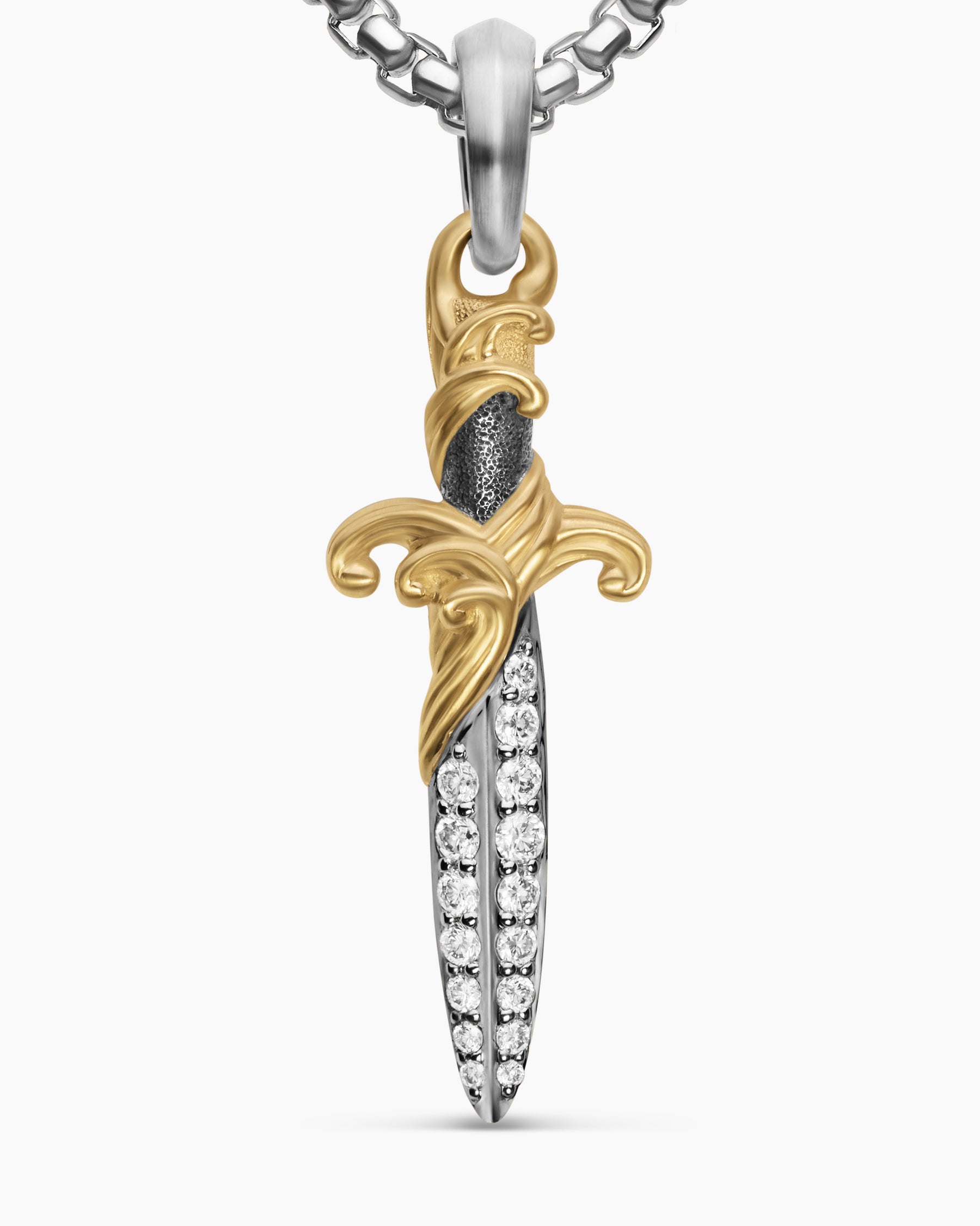Waves Dagger Amulet in Sterling Silver with 18K Yellow Gold with Diamonds, 31mm - Image 5