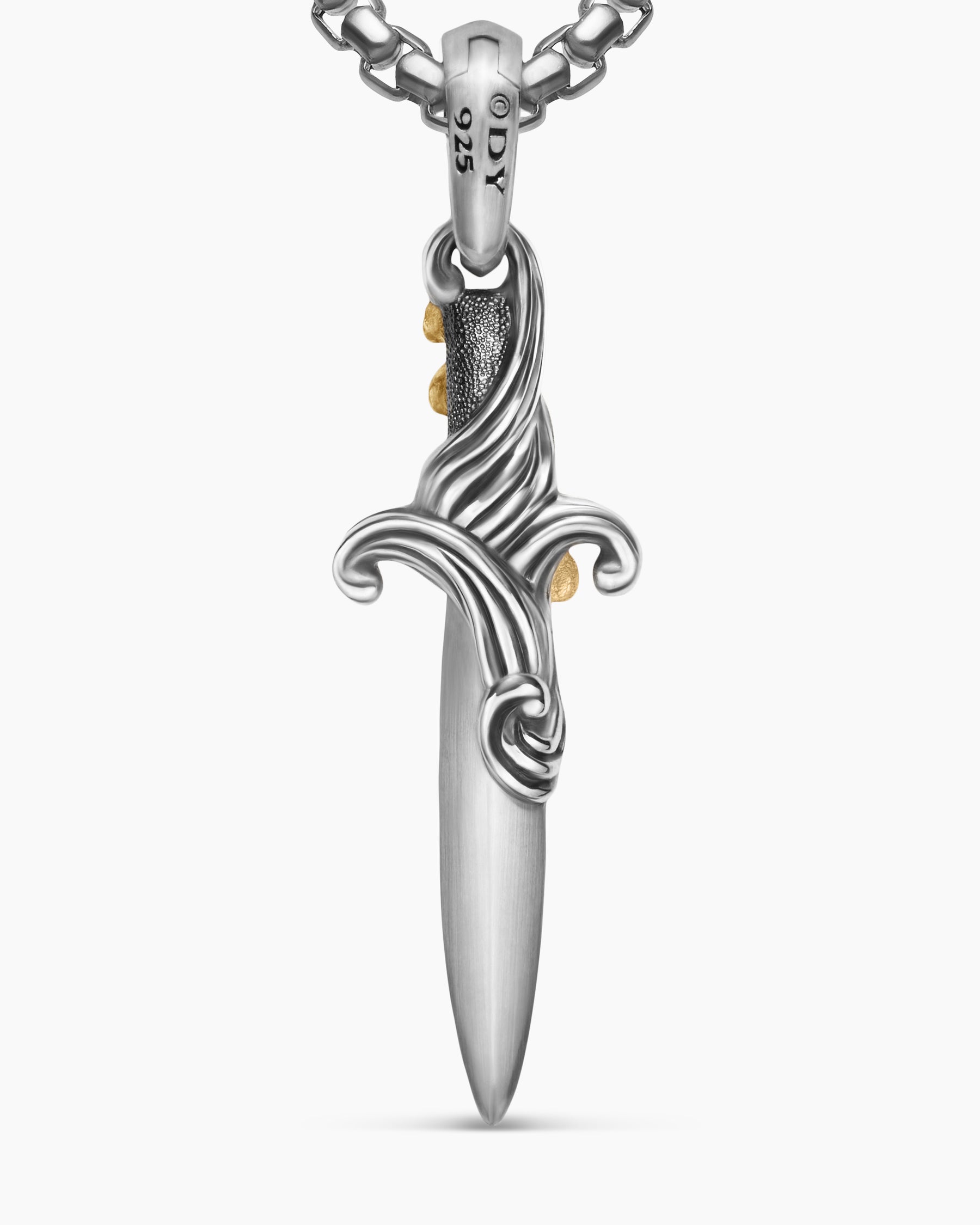 Waves Dagger Amulet in Sterling Silver with 18K Yellow Gold with Diamonds, 31mm - Image 6