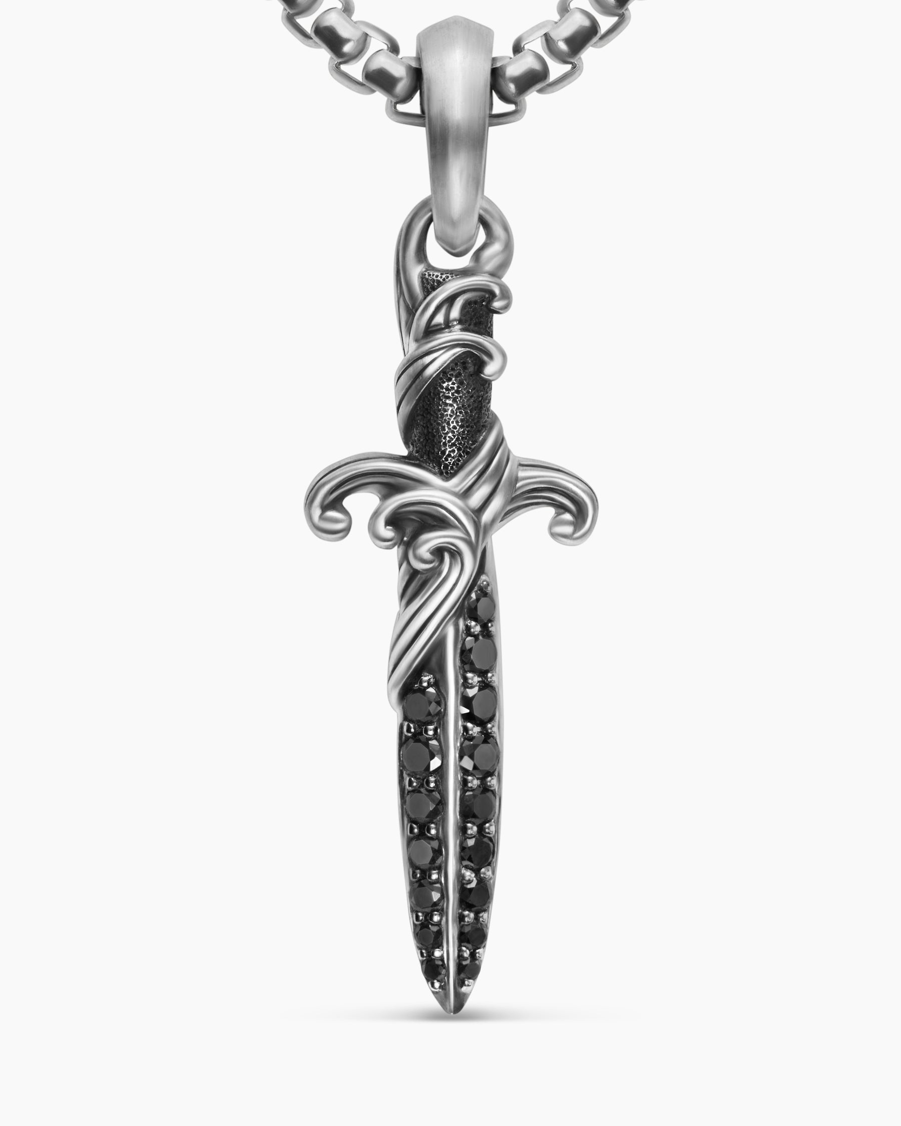 Waves Dagger Amulet in Sterling Silver with Black Diamonds, 31mm - Image 5