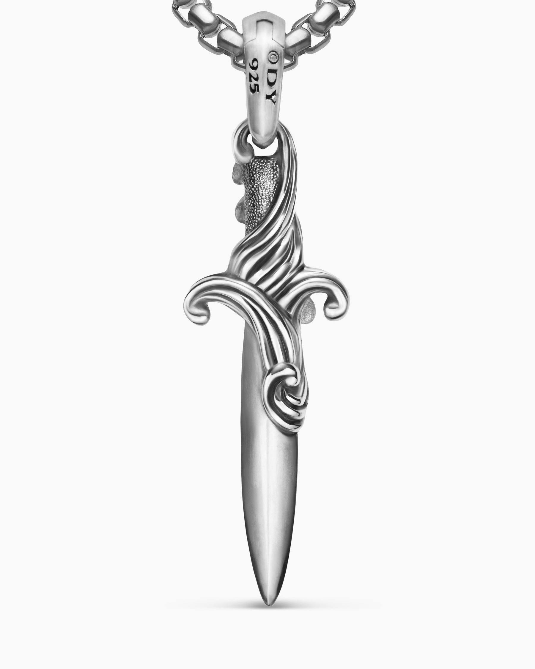 Waves Dagger Amulet in Sterling Silver with Black Diamonds, 31mm - Image 6