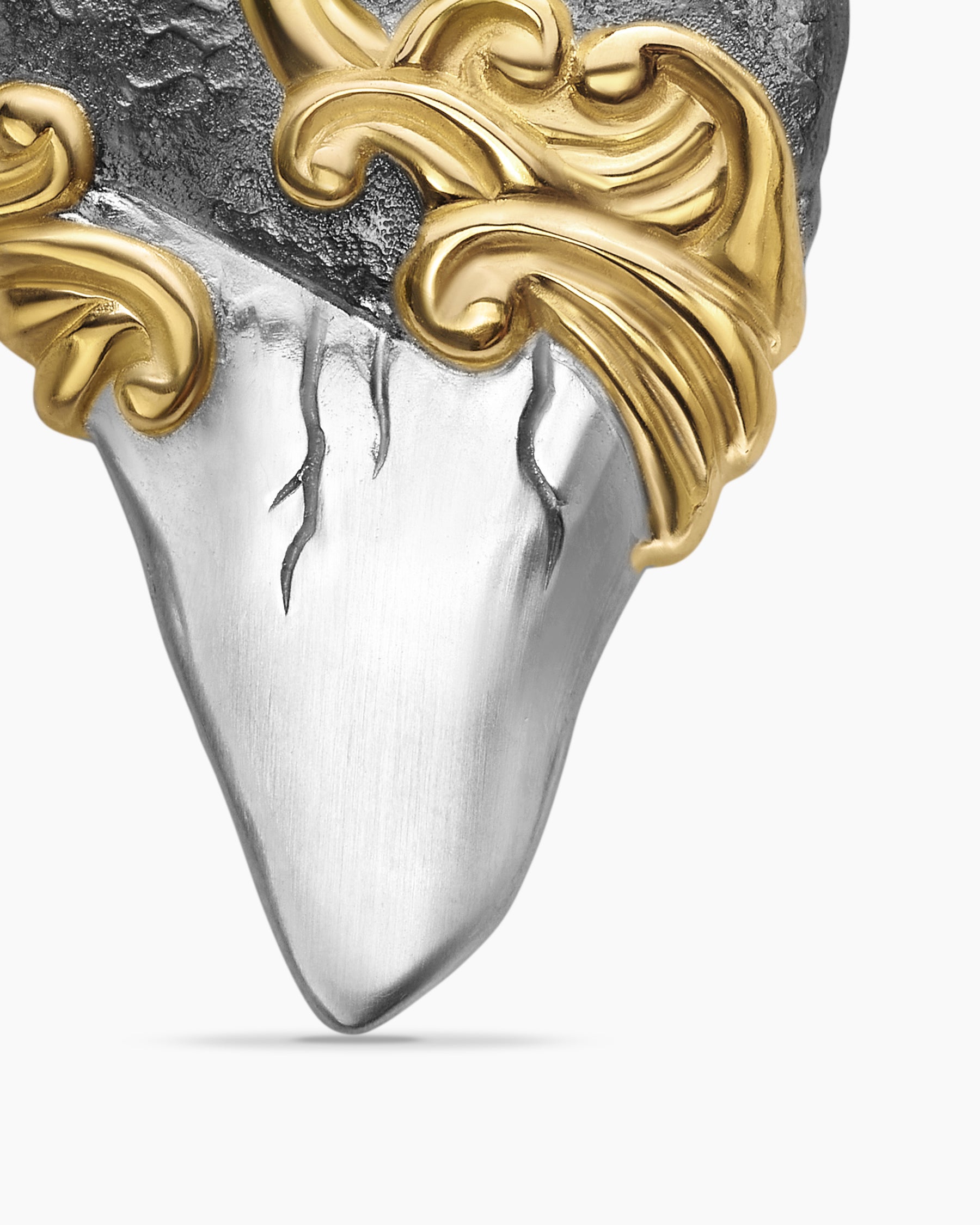 Waves Shark Tooth Amulet in Sterling Silver with 18K Yellow Gold, 25mm - Image 5