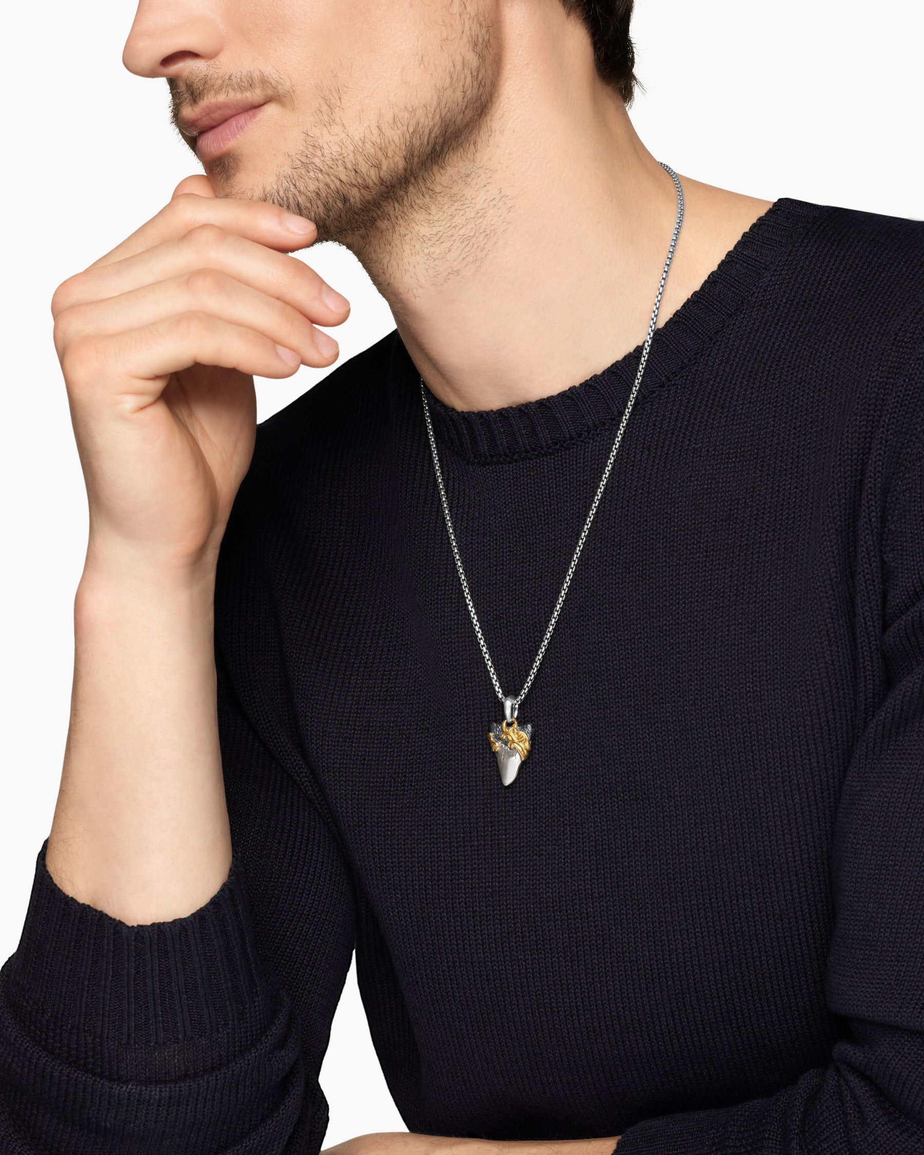Alternative view of Waves Shark Tooth Amulet in Sterling Silver with 18K Yellow Gold, 25mm