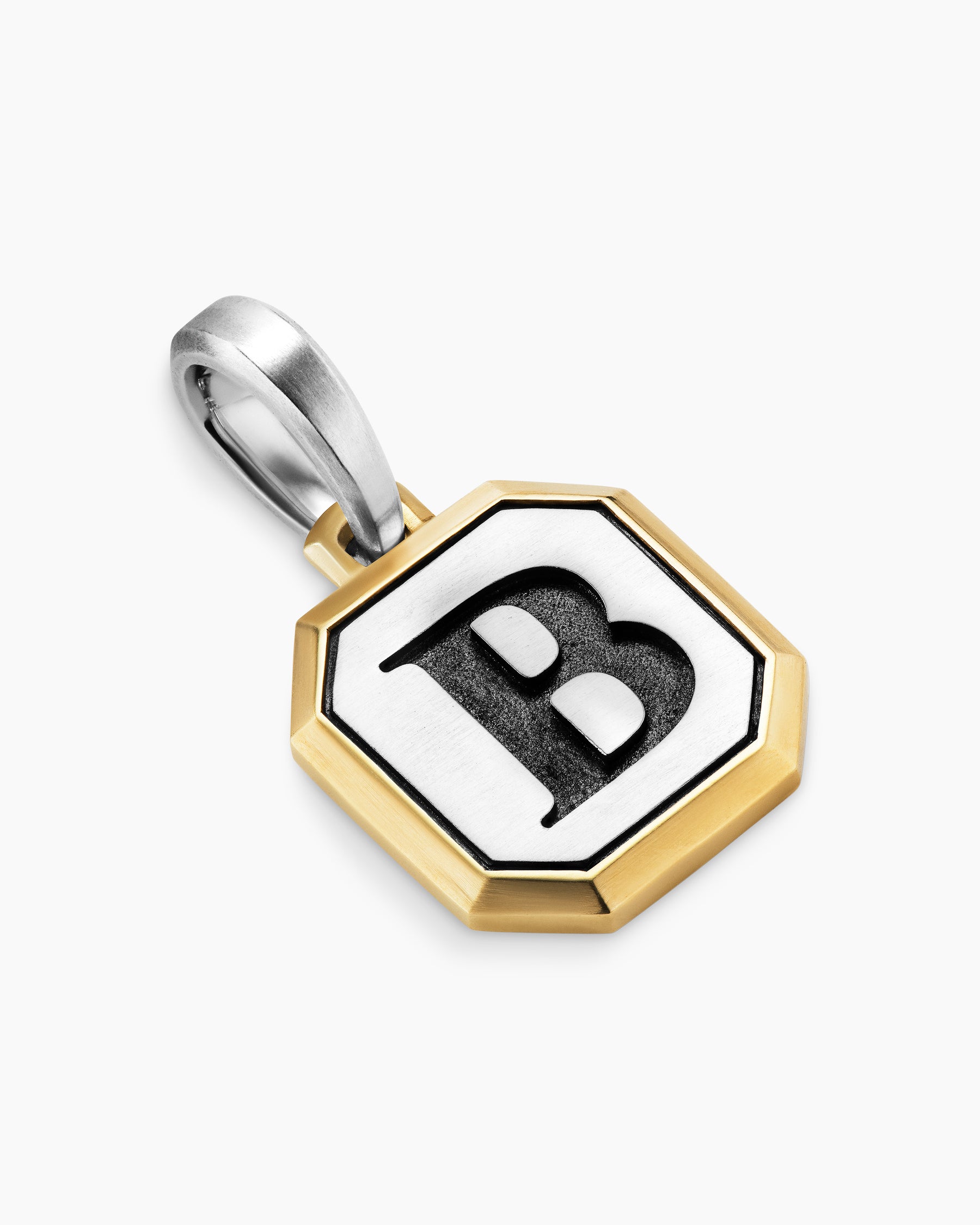 B Initial Amulet in Sterling Silver with 14K Yellow Gold, 17mm - Image 3