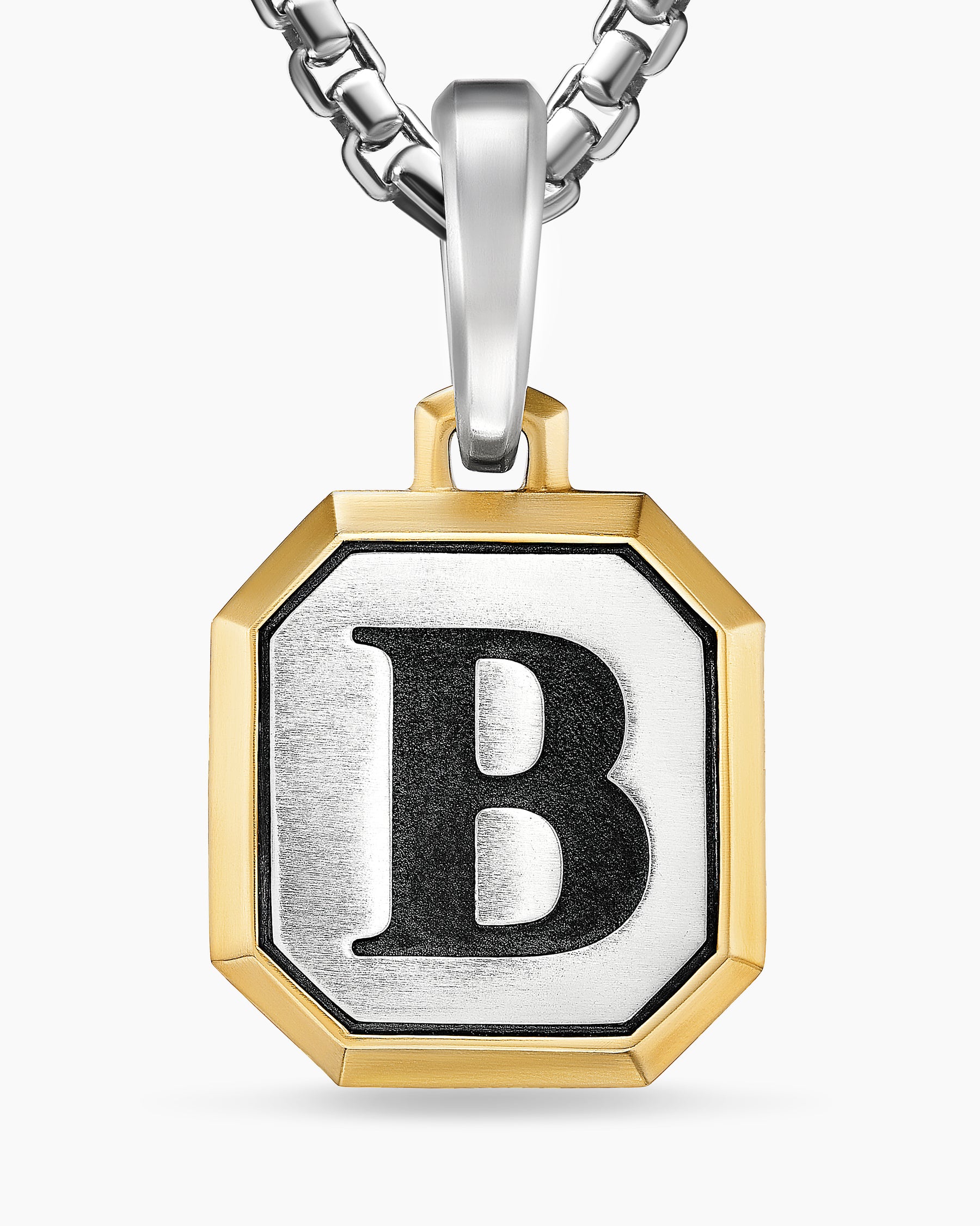 B Initial Amulet in Sterling Silver with 14K Yellow Gold, 17mm - Image 5
