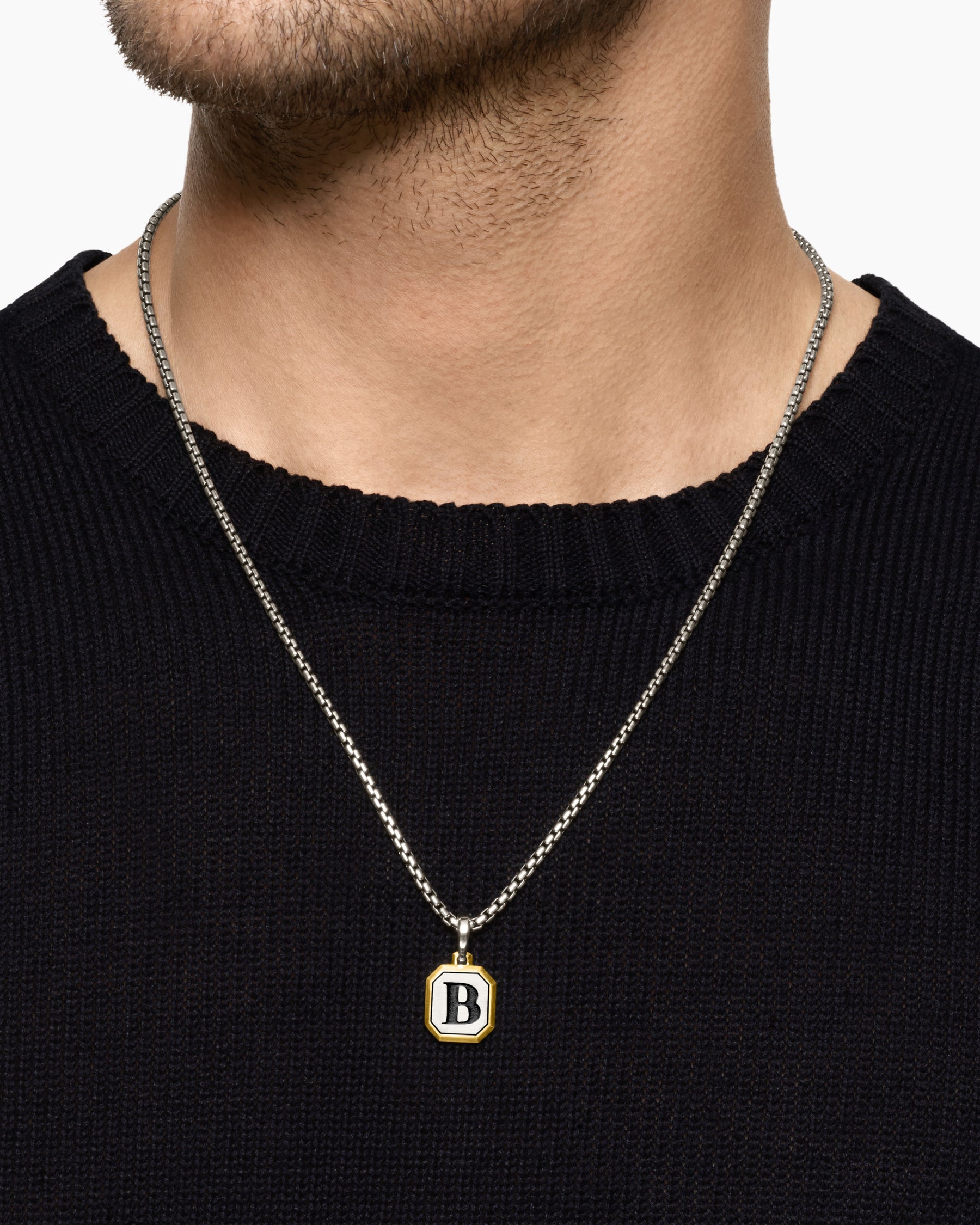 Alternative view of B Initial Amulet in Sterling Silver with 14K Yellow Gold, 17mm