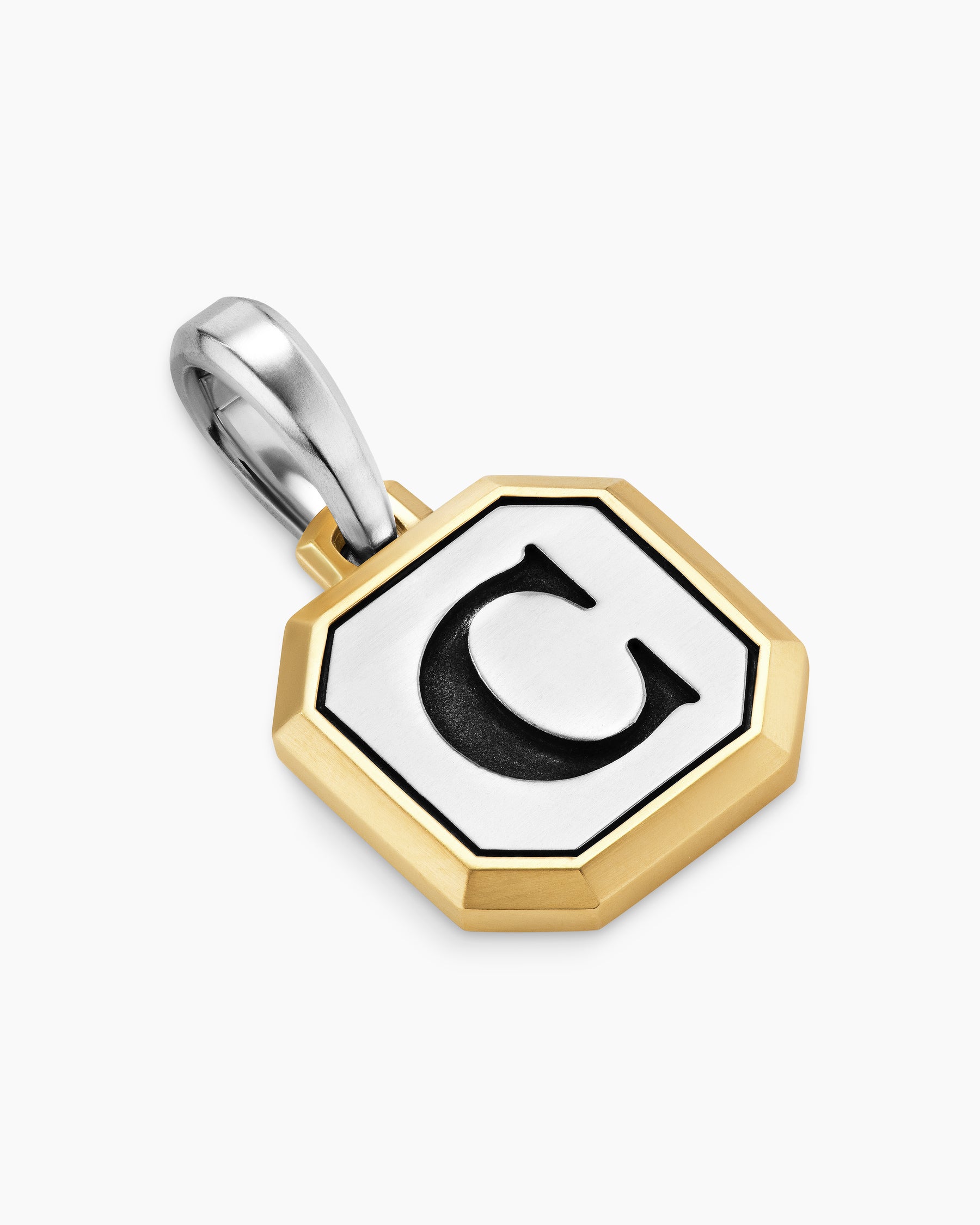 C Initial Amulet in Sterling Silver with 14K Yellow Gold, 17mm - Image 3