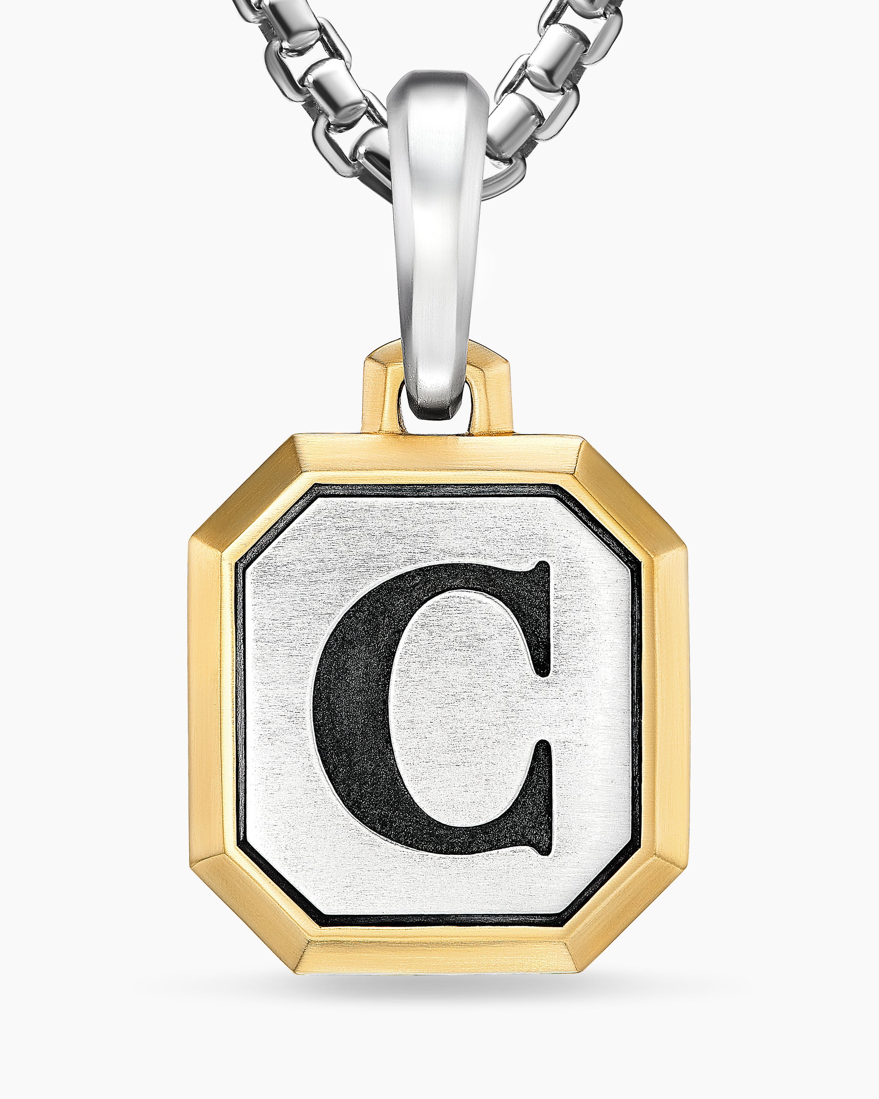 C Initial Amulet in Sterling Silver with 14K Yellow Gold, 17mm - Image 5