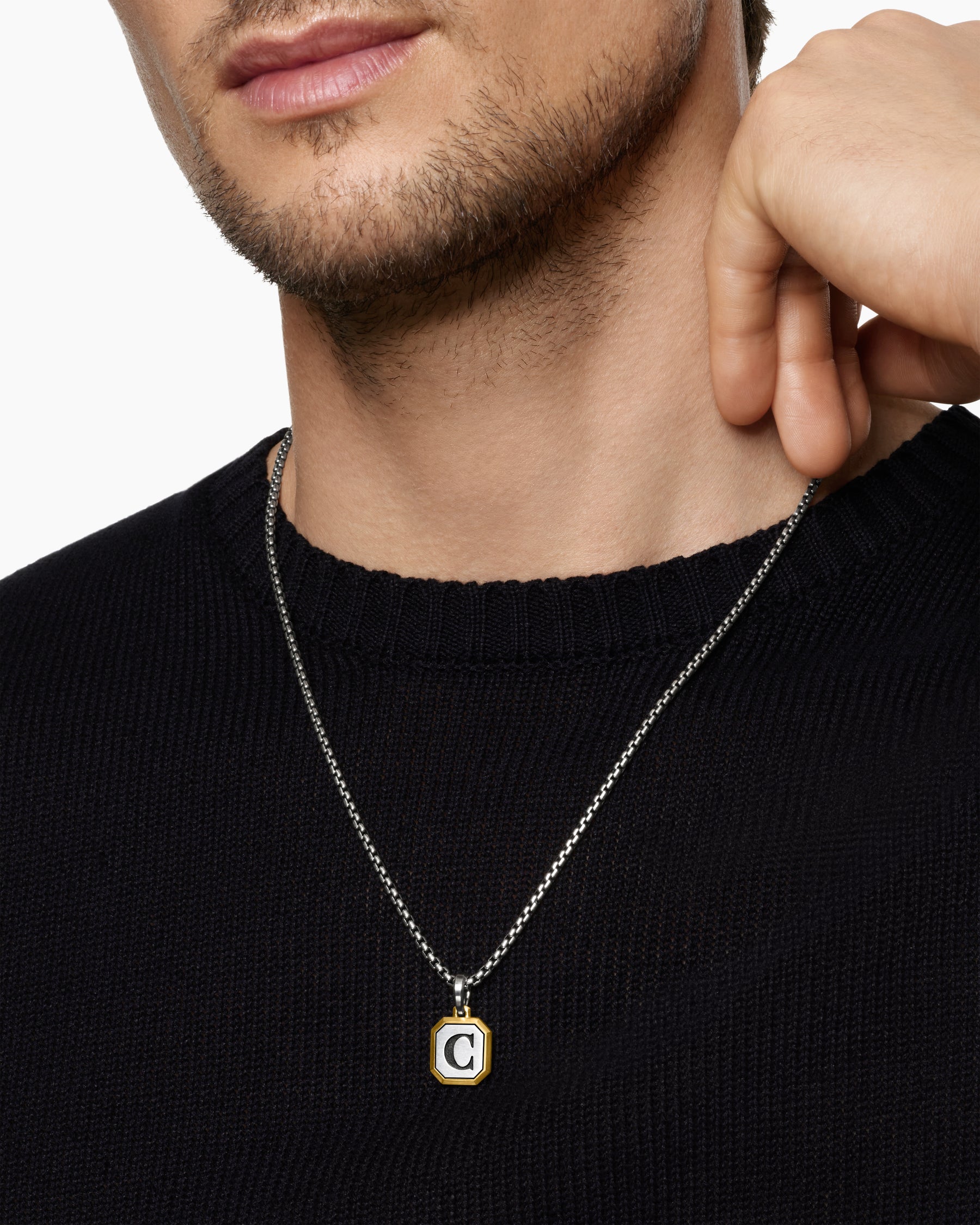 Alternative view of C Initial Amulet in Sterling Silver with 14K Yellow Gold, 17mm
