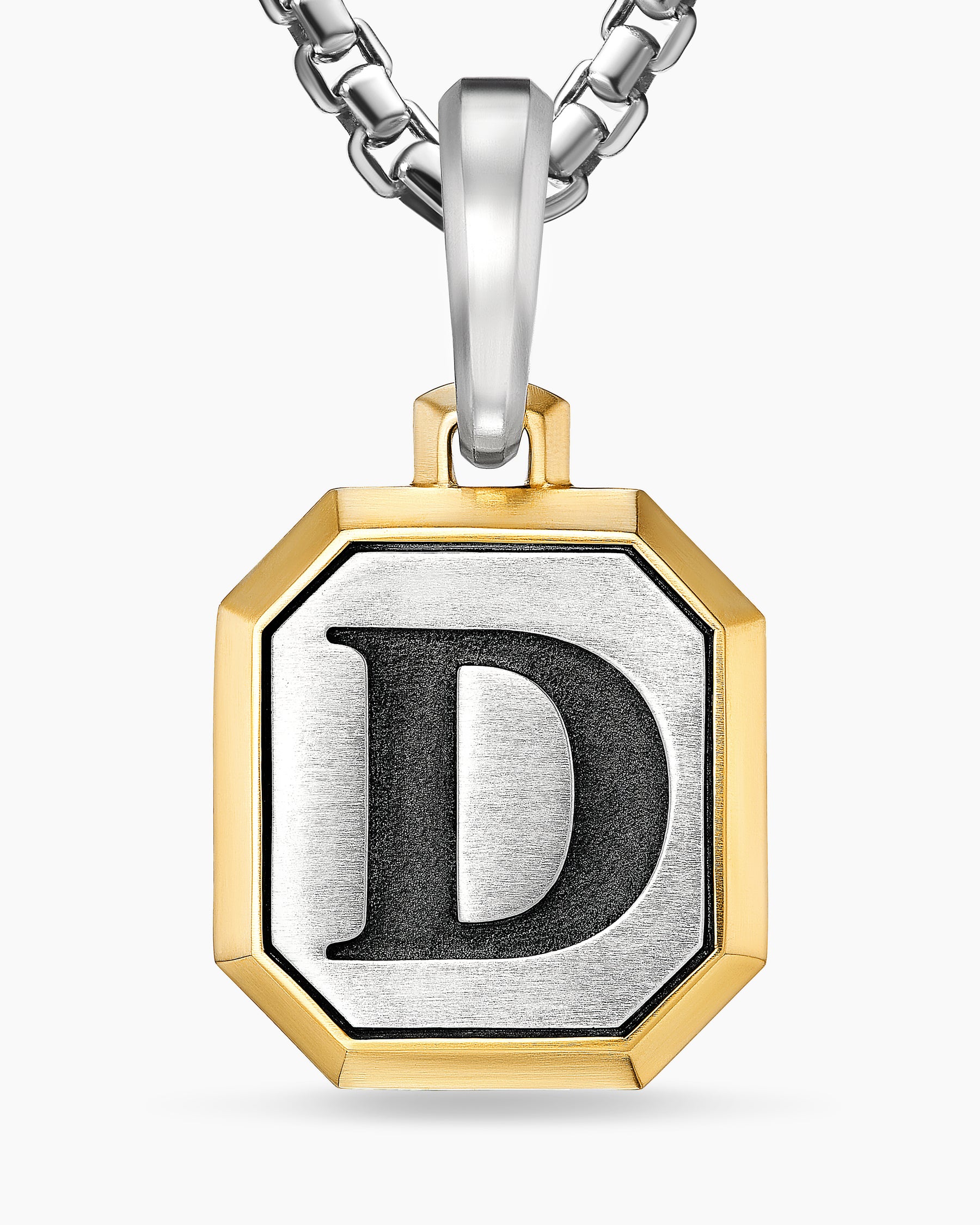 D Initial Amulet in Sterling Silver with 14K Yellow Gold, 17mm - Image 5