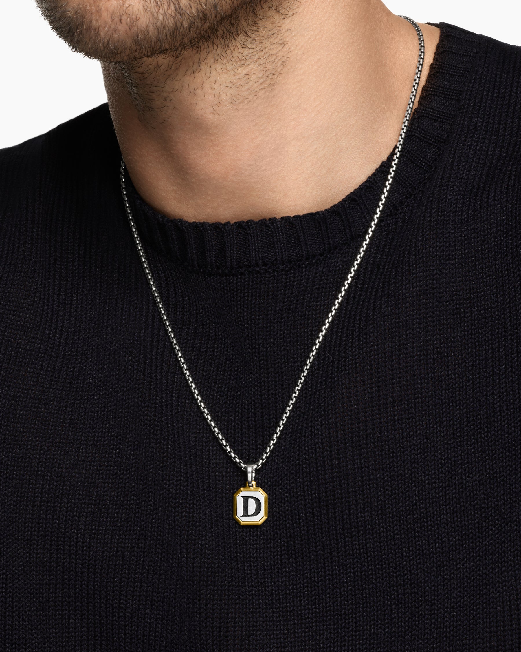 Alternative view of D Initial Amulet in Sterling Silver with 14K Yellow Gold, 17mm