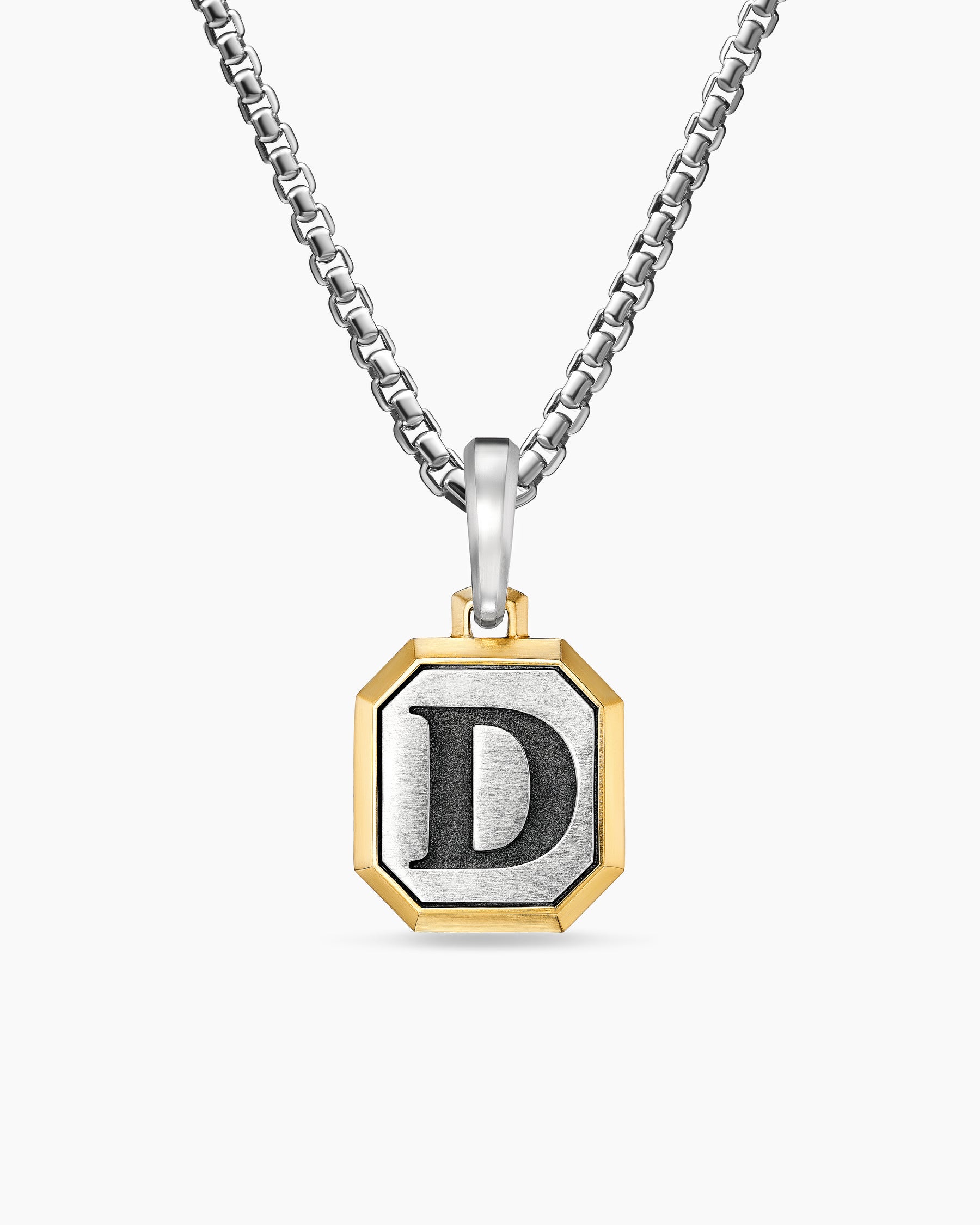 D Initial Amulet in Sterling Silver with 14K Yellow Gold, 17mm