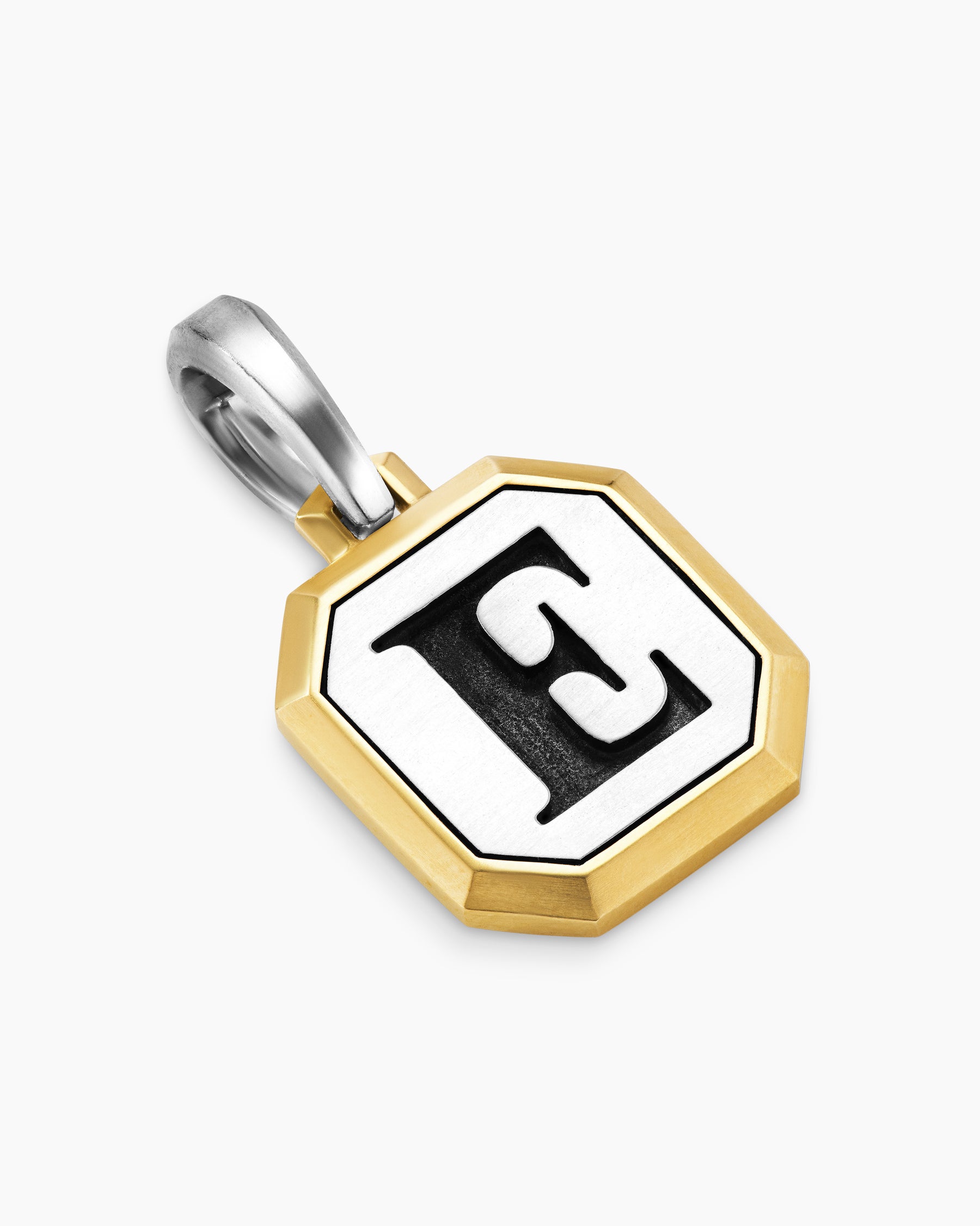 E Initial Amulet in Sterling Silver with 14K Yellow Gold, 17mm - Image 3