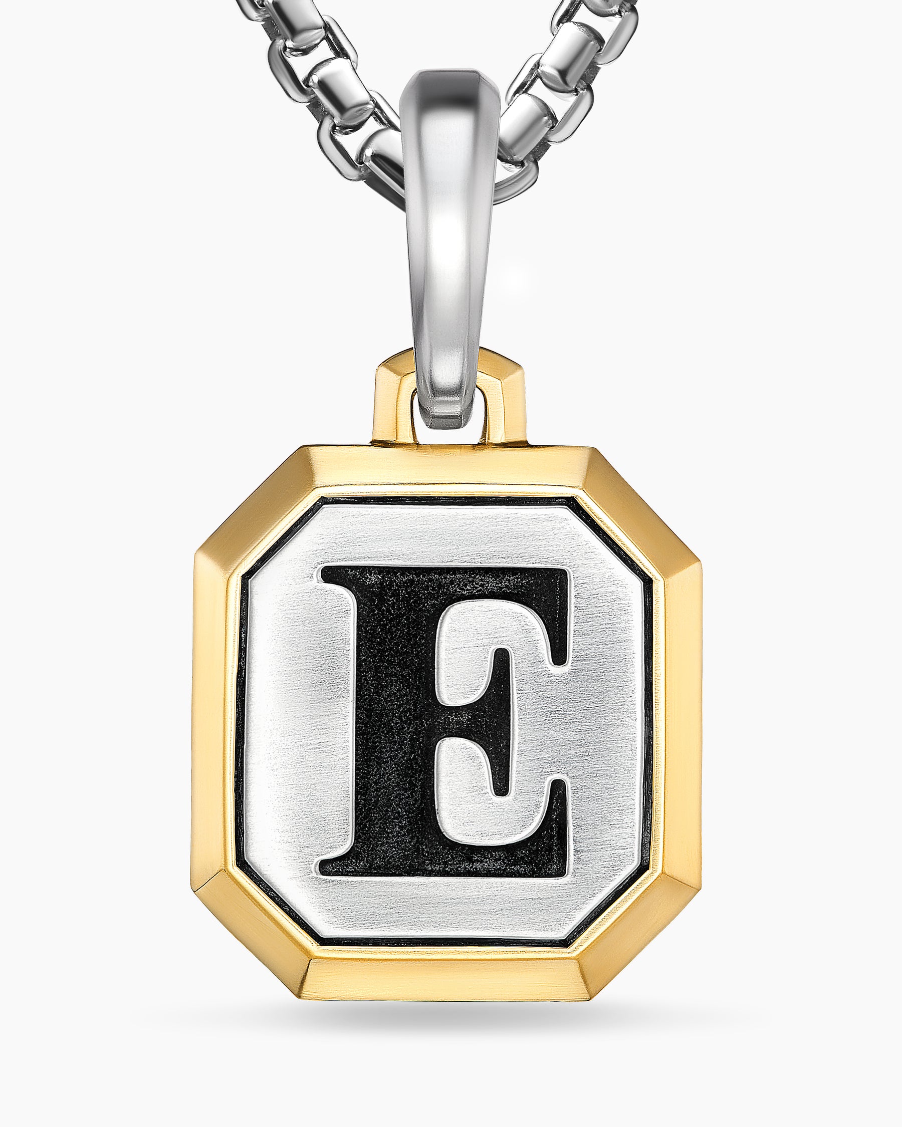 E Initial Amulet in Sterling Silver with 14K Yellow Gold, 17mm - Image 5