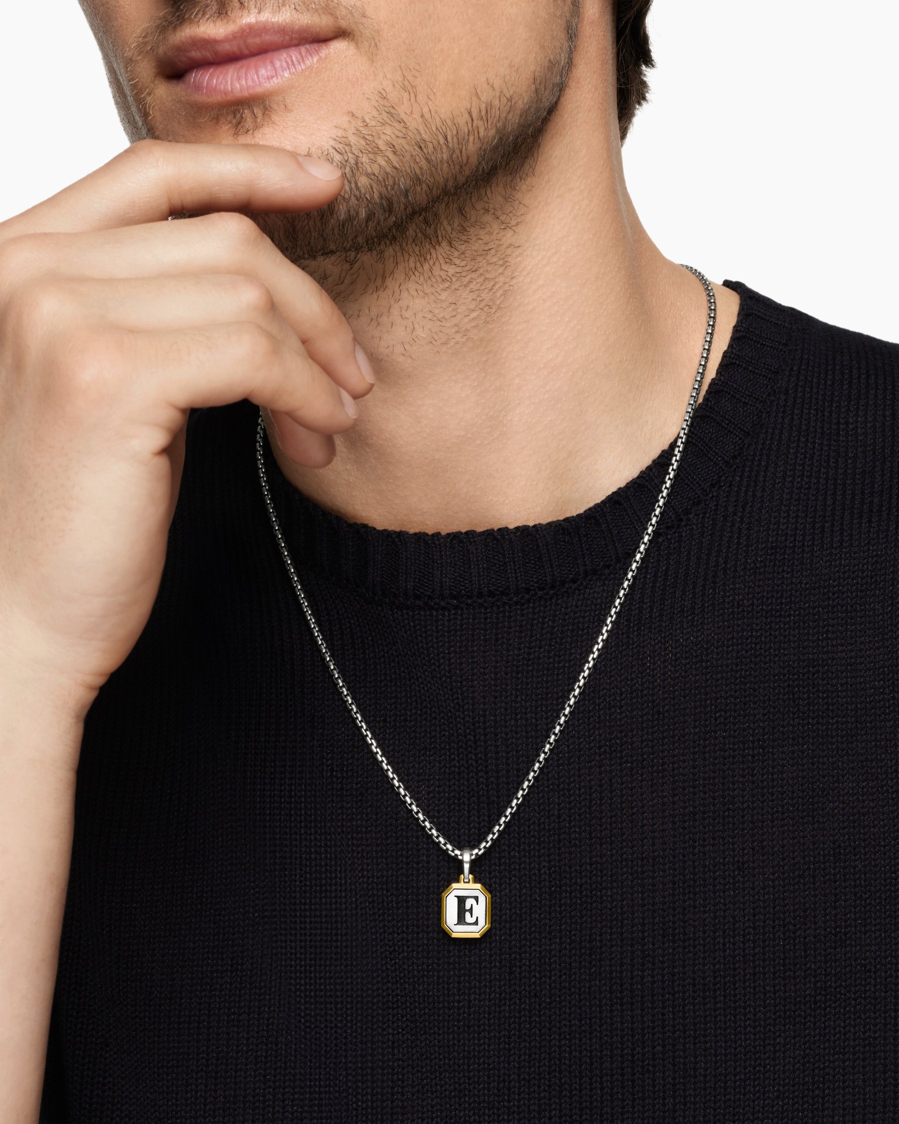 Alternative view of E Initial Amulet in Sterling Silver with 14K Yellow Gold, 17mm
