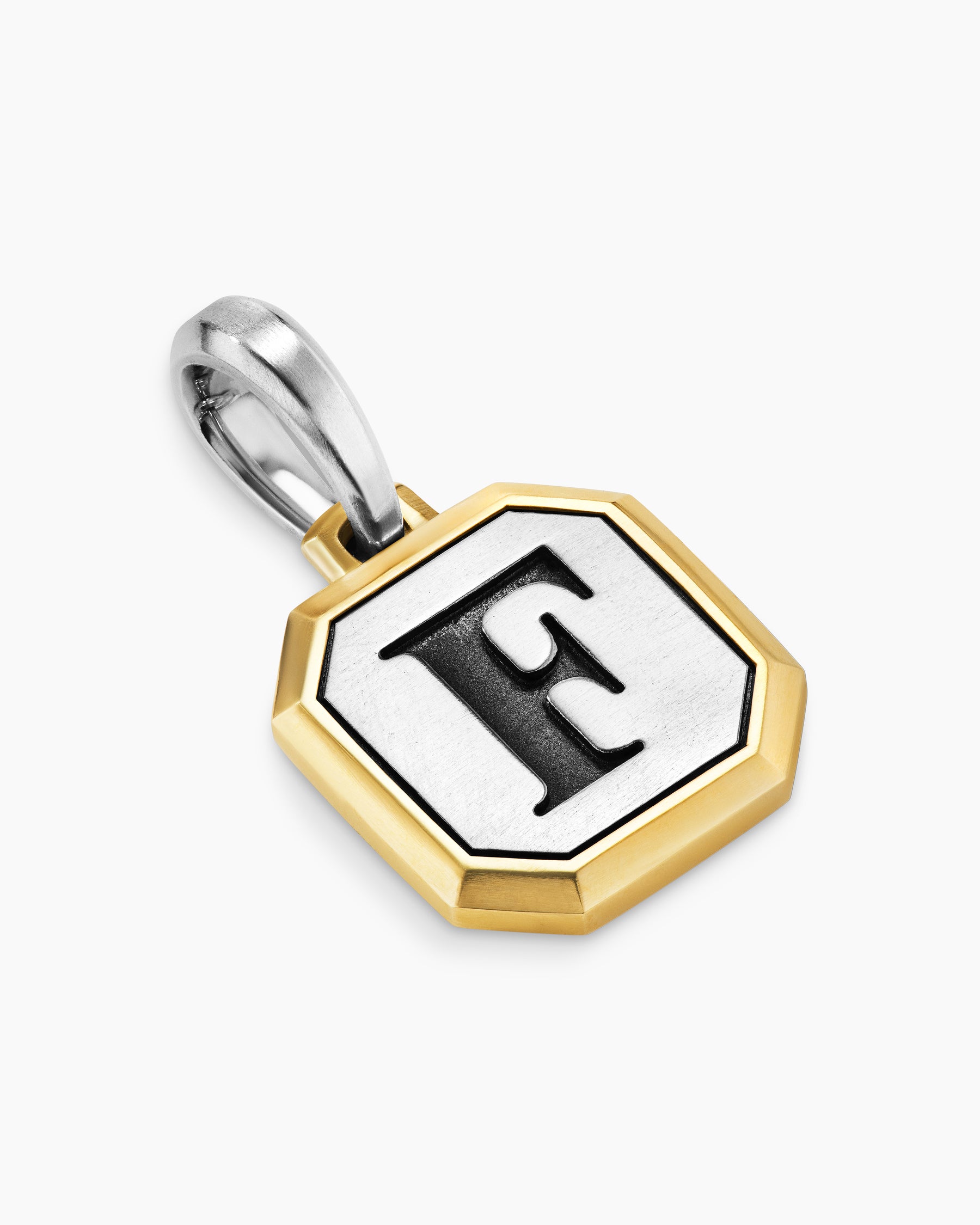 F Initial Amulet in Sterling Silver with 14K Yellow Gold, 17mm - Image 3