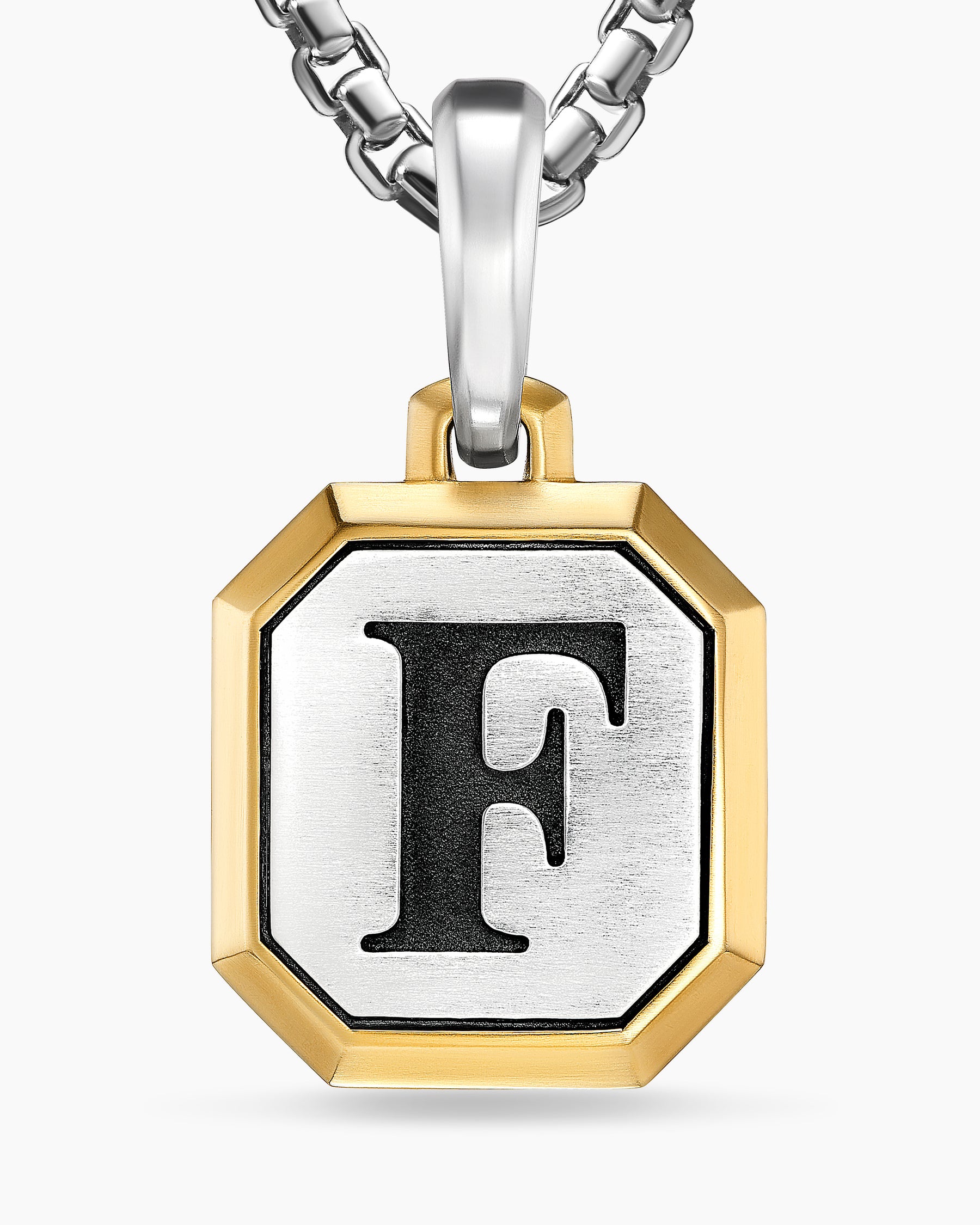 F Initial Amulet in Sterling Silver with 14K Yellow Gold, 17mm - Image 5