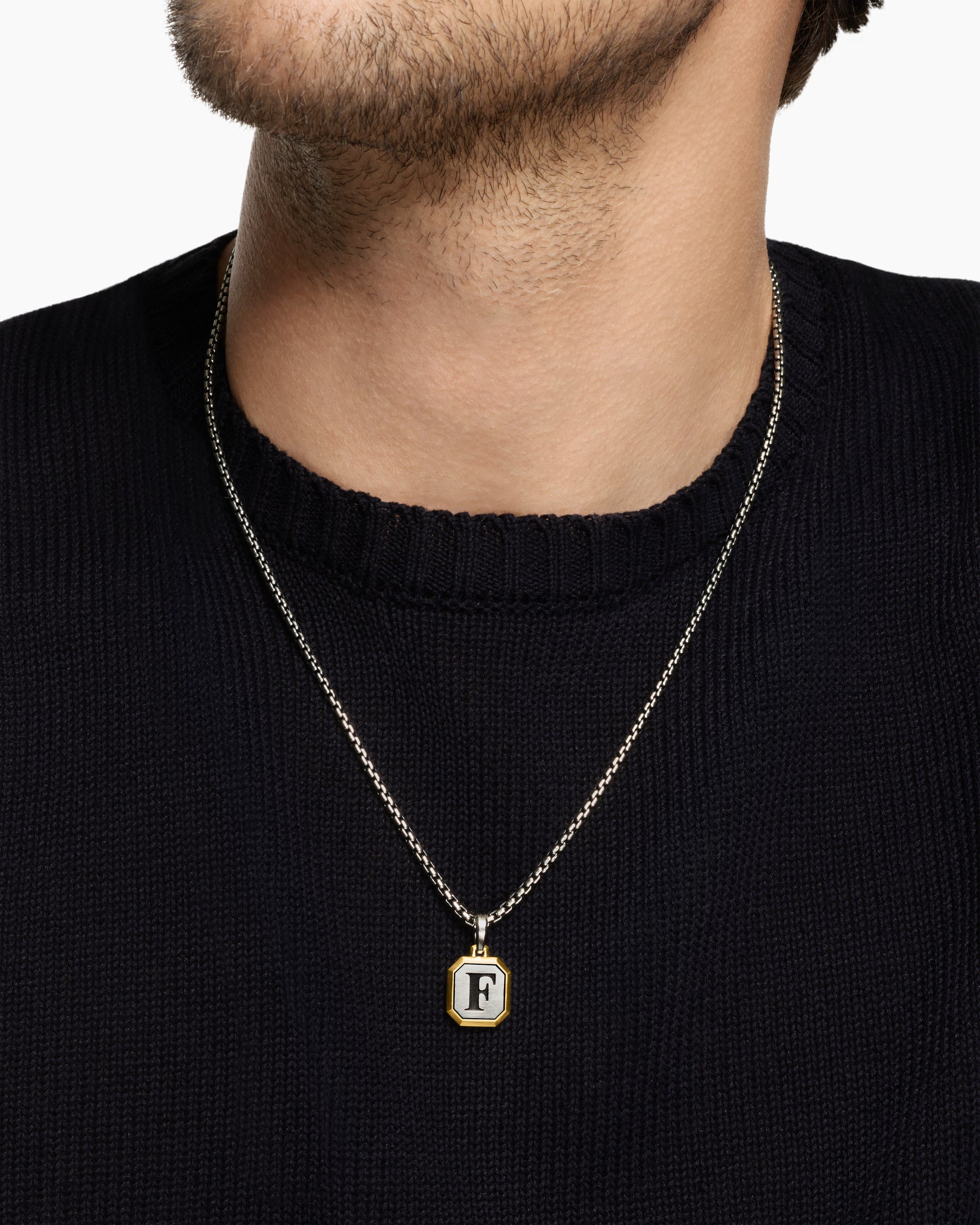 Alternative view of F Initial Amulet in Sterling Silver with 14K Yellow Gold, 17mm
