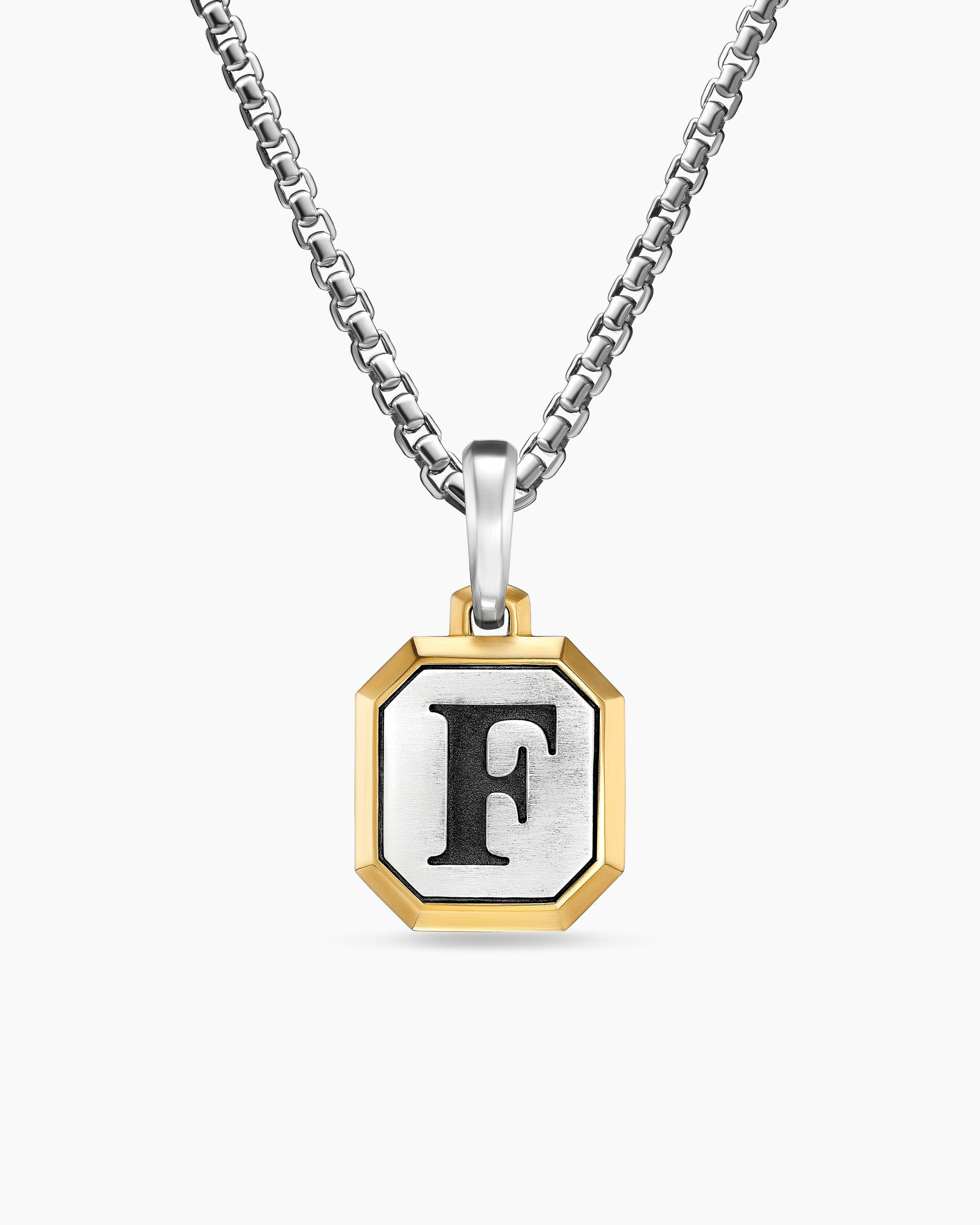 F Initial Amulet in Sterling Silver with 14K Yellow Gold, 17mm