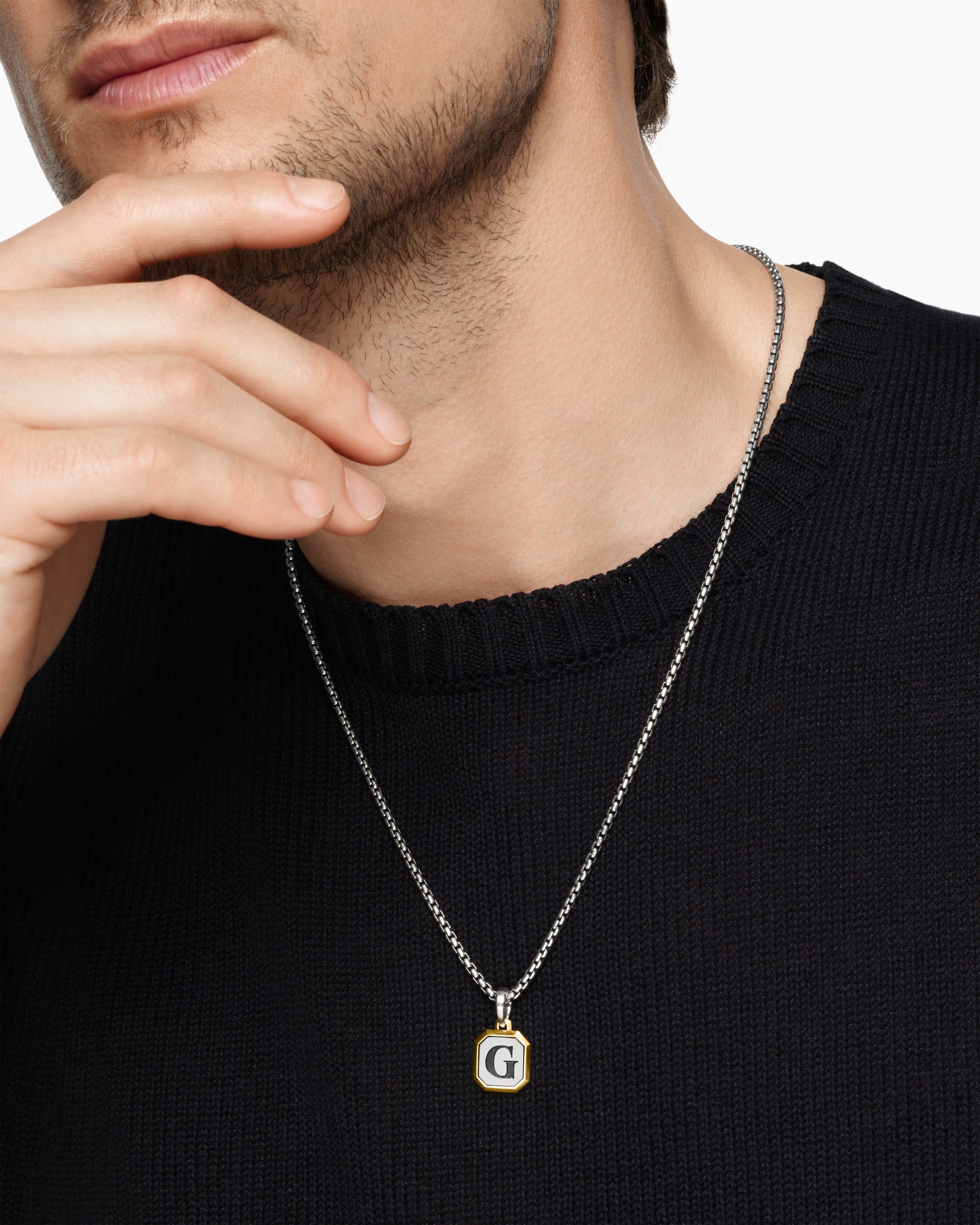 Alternative view of G Initial Amulet in Sterling Silver with 14K Yellow Gold, 17mm