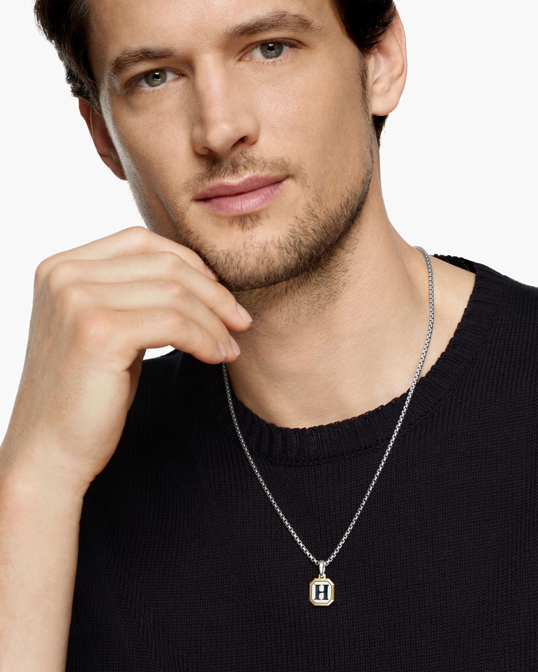 Alternative view of H Initial Amulet in Sterling Silver with 14K Yellow Gold, 17mm