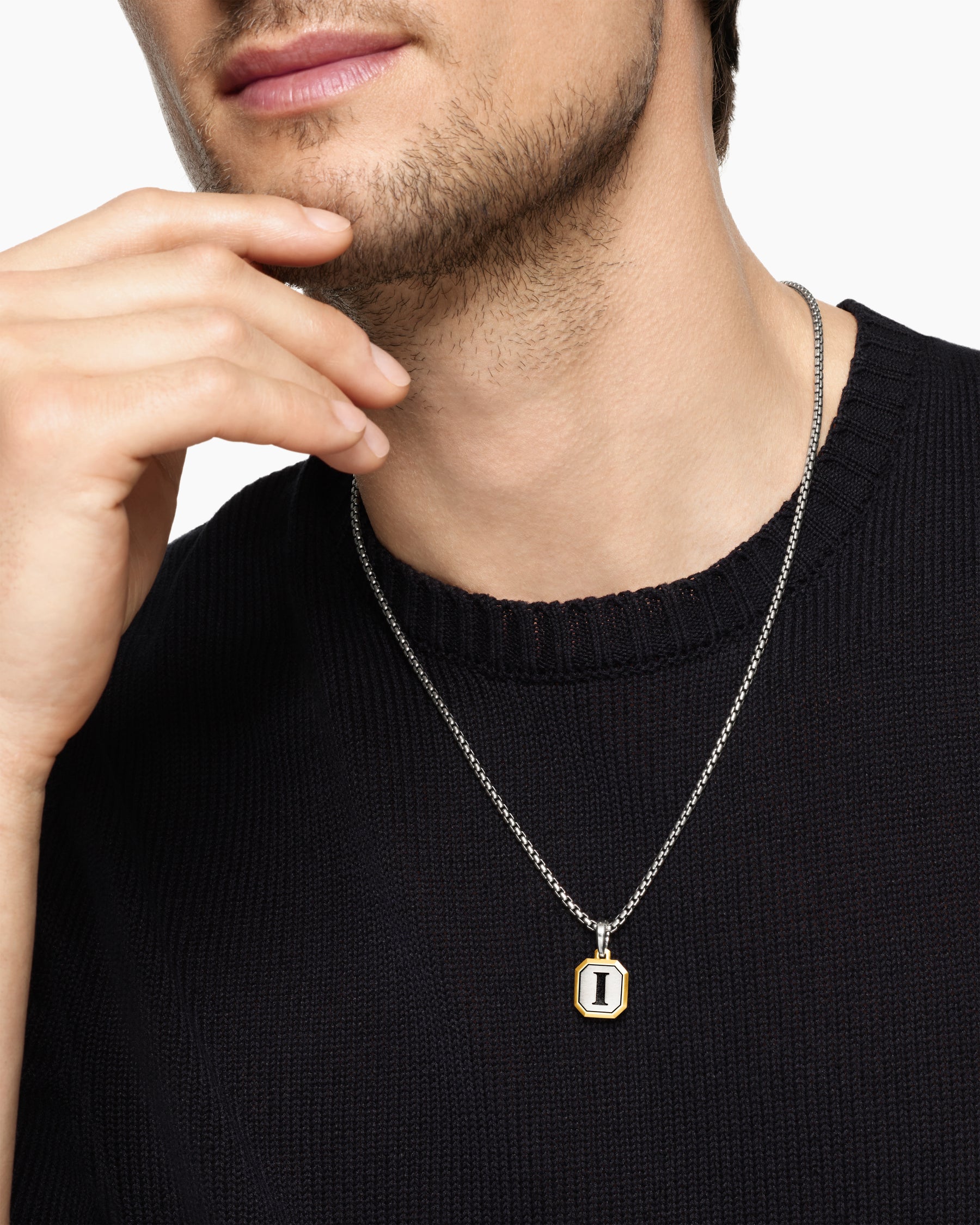 Alternative view of I Initial Amulet in Sterling Silver with 14K Yellow Gold, 17mm