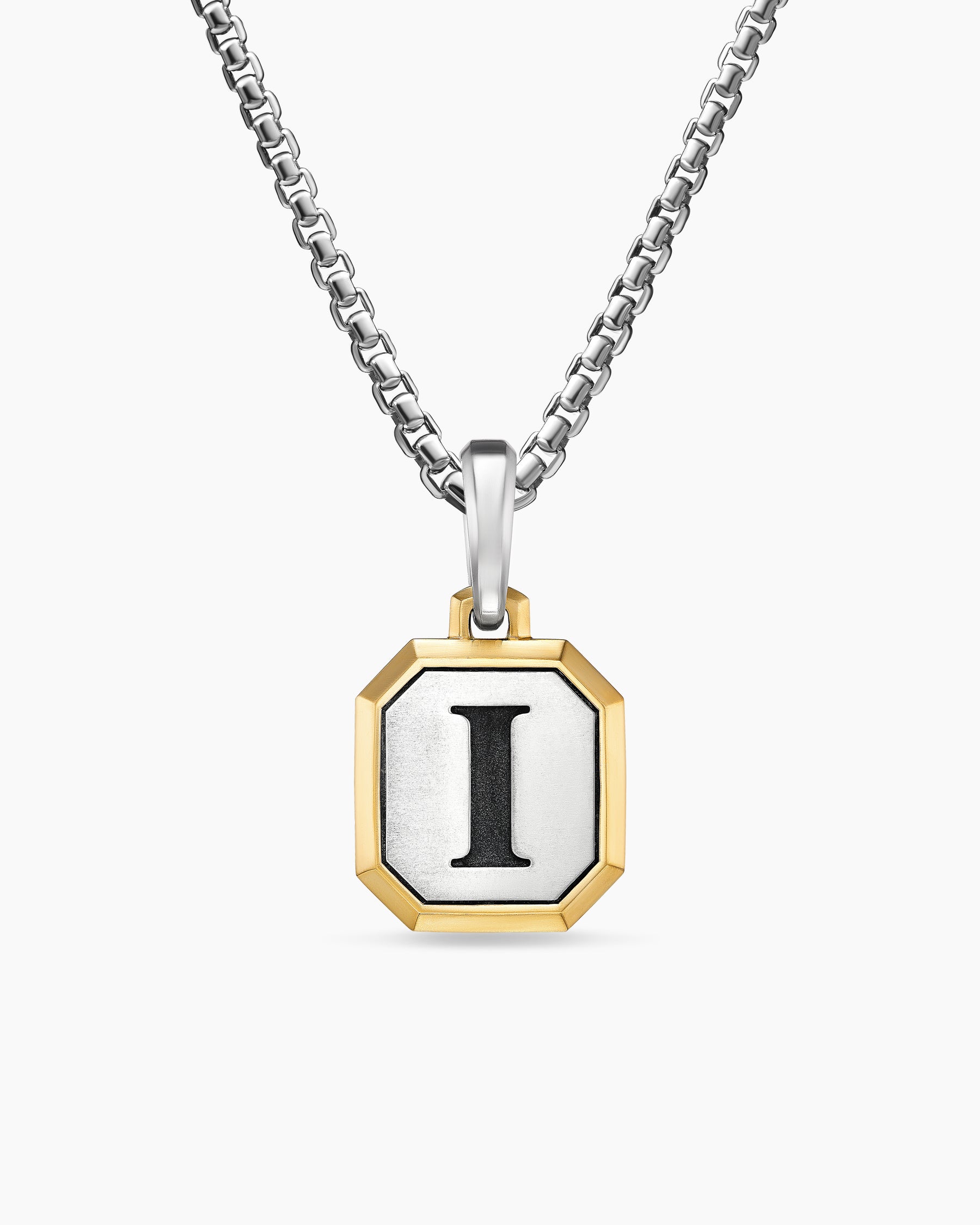 I Initial Amulet in Sterling Silver with 14K Yellow Gold, 17mm