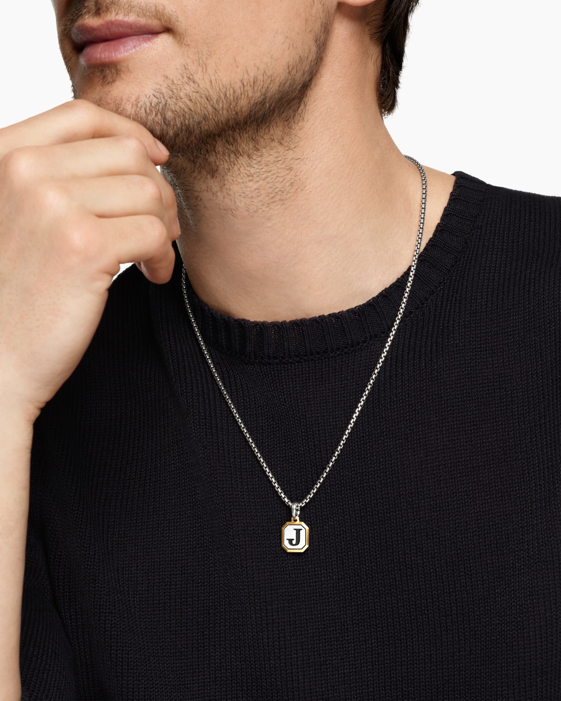 Alternative view of J Initial Amulet in Sterling Silver with 14K Yellow Gold, 17mm
