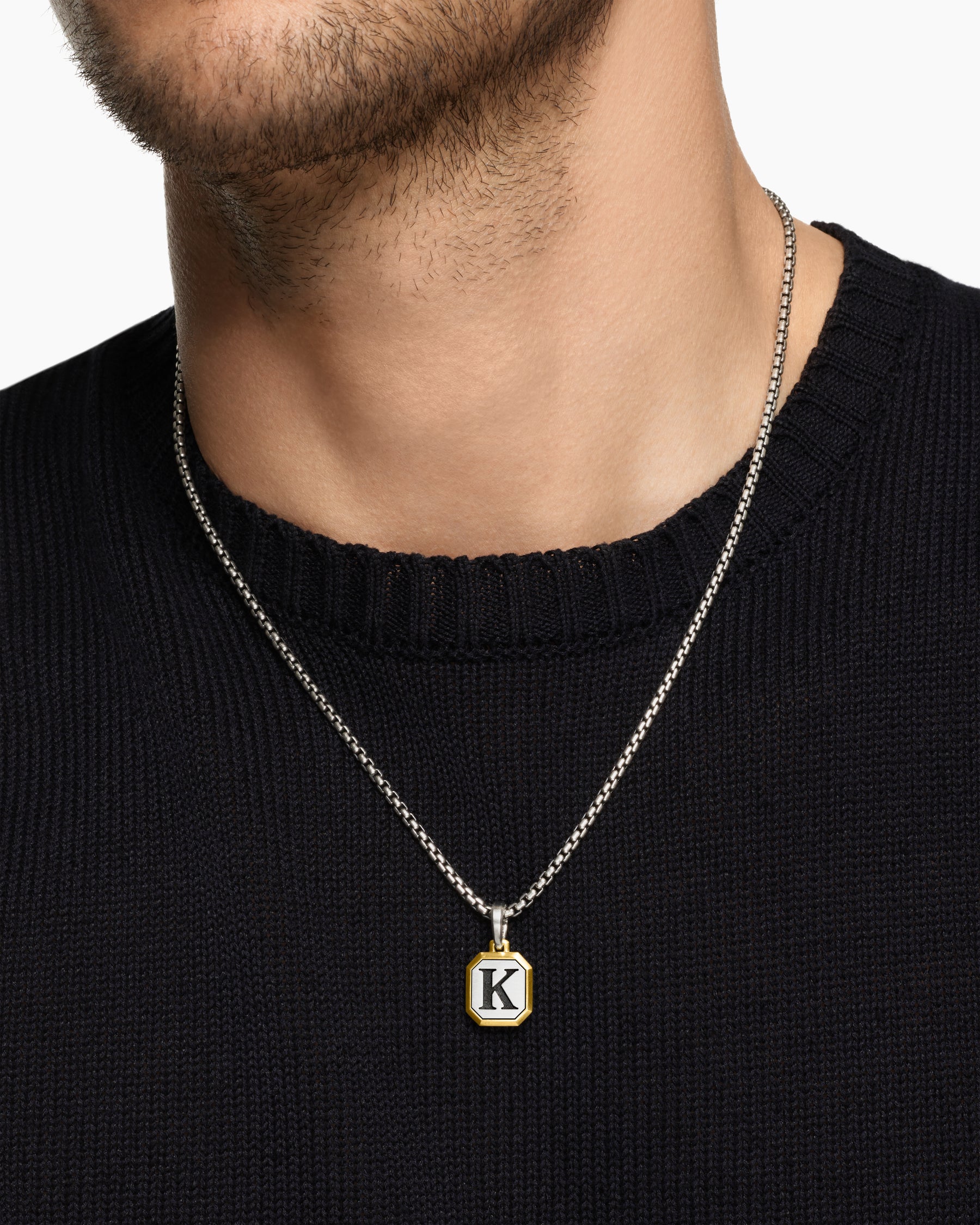 Alternative view of K Initial Amulet in Sterling Silver with 14K Yellow Gold, 17mm