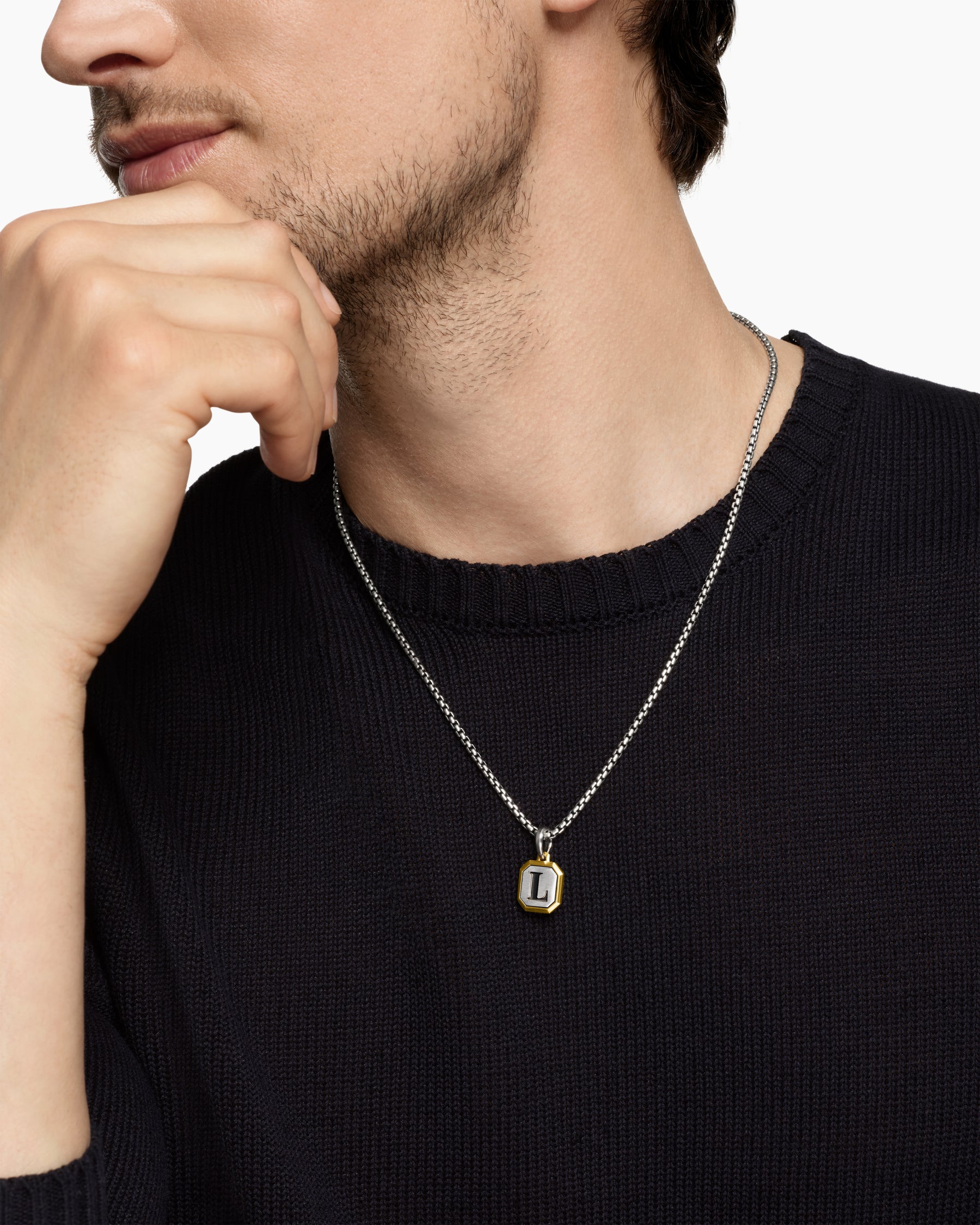 Alternative view of L Initial Amulet in Sterling Silver with 14K Yellow Gold, 17mm
