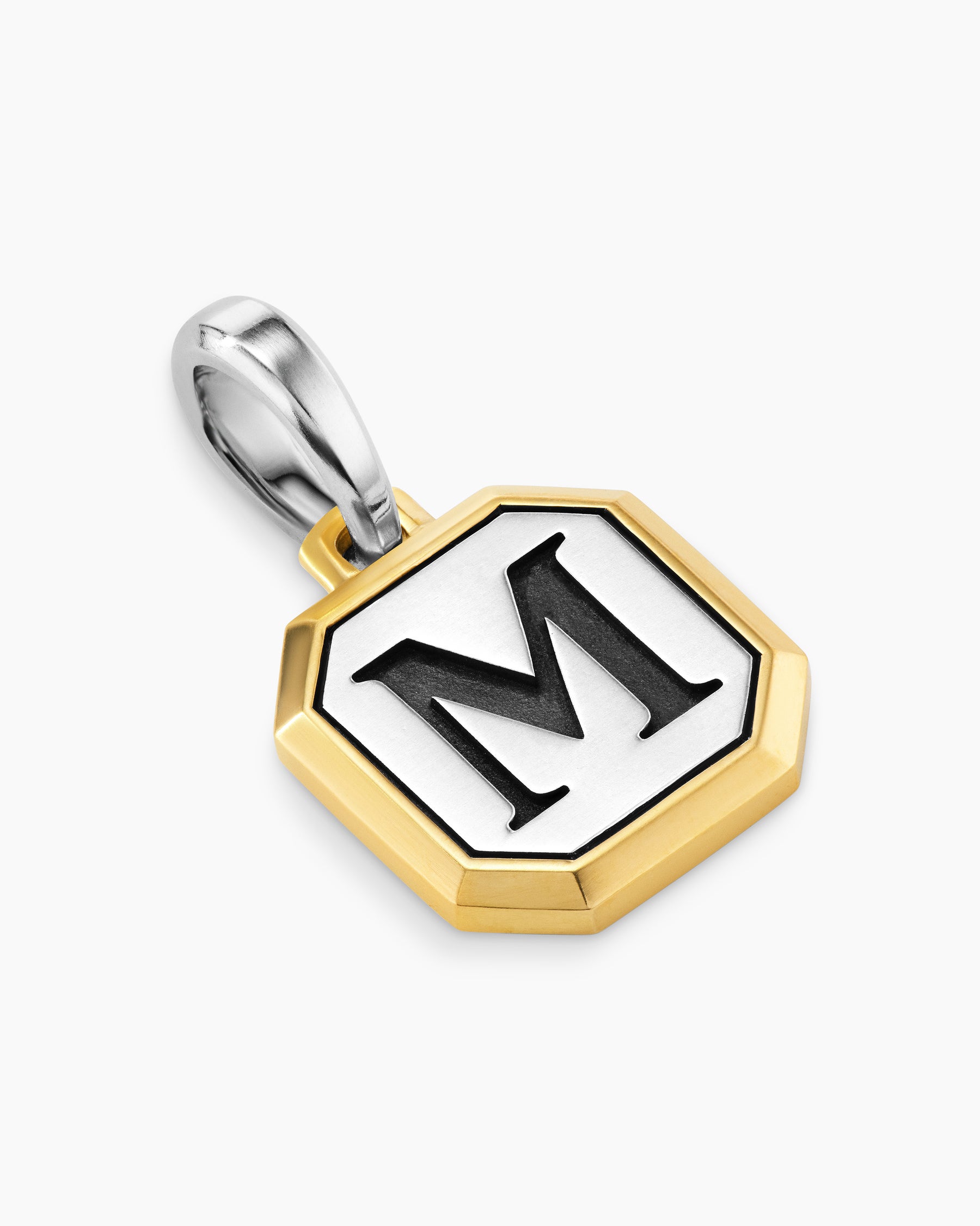 M Initial Amulet in Sterling Silver with 14K Yellow Gold, 17mm - Image 3
