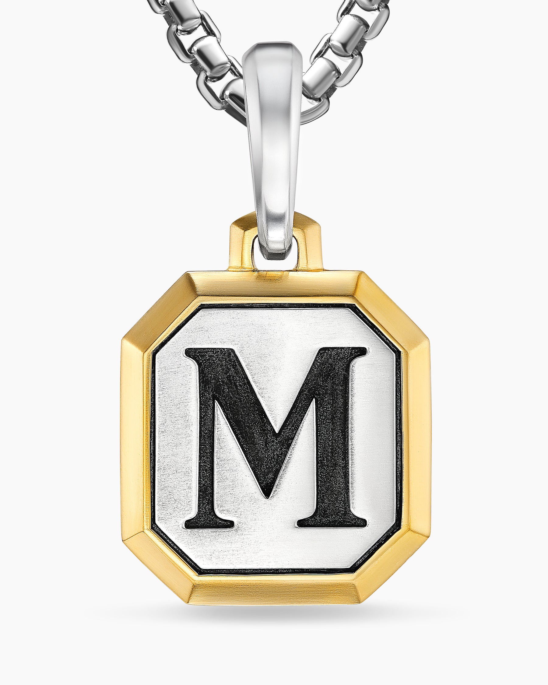 M Initial Amulet in Sterling Silver with 14K Yellow Gold, 17mm - Image 5