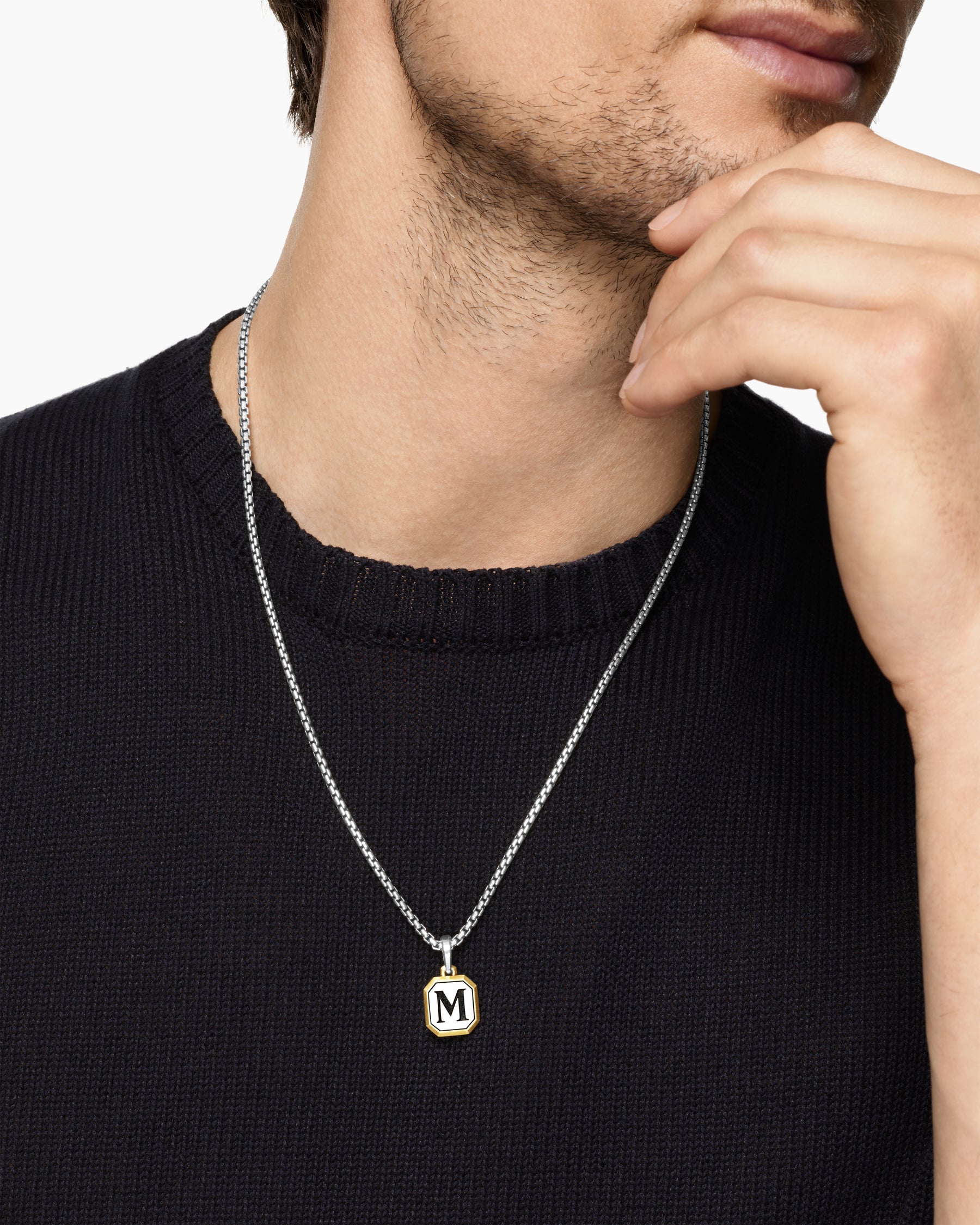 Alternative view of M Initial Amulet in Sterling Silver with 14K Yellow Gold, 17mm