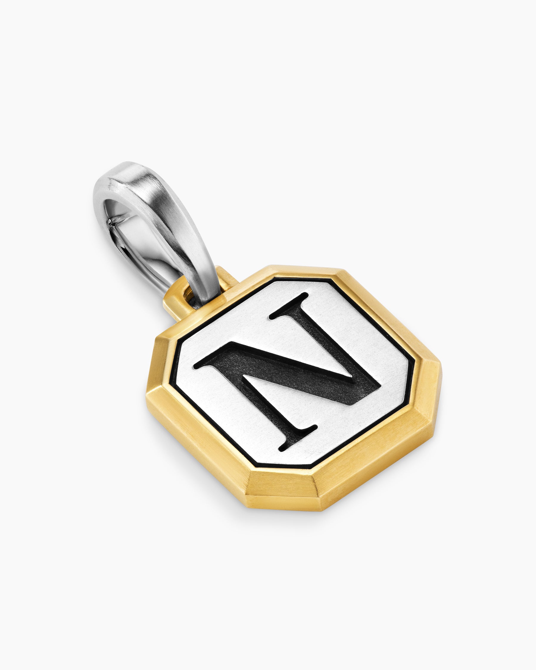 N Initial Amulet in Sterling Silver with 14K Yellow Gold, 17mm - Image 3