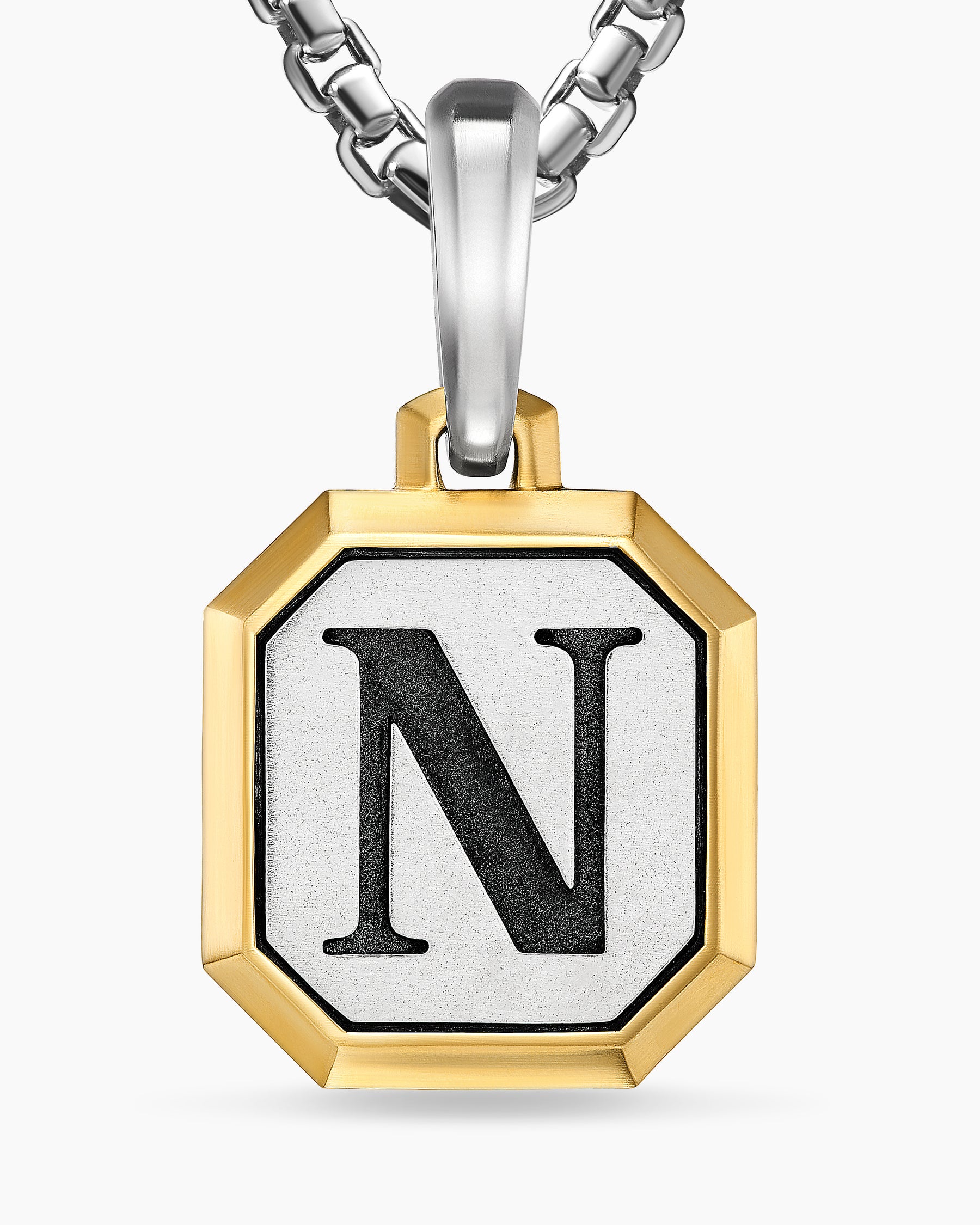 N Initial Amulet in Sterling Silver with 14K Yellow Gold, 17mm - Image 5