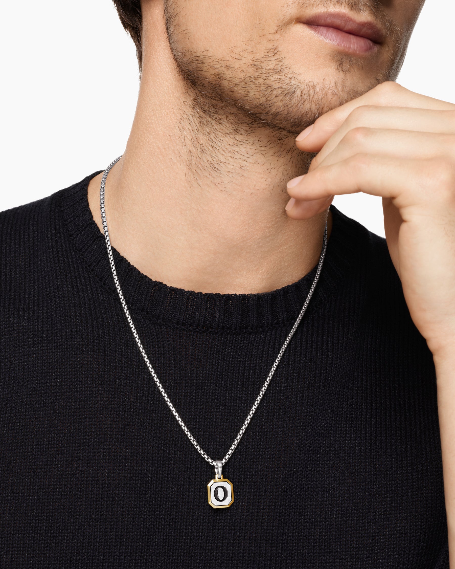 Alternative view of O Initial Amulet in Sterling Silver with 14K Yellow Gold, 17mm
