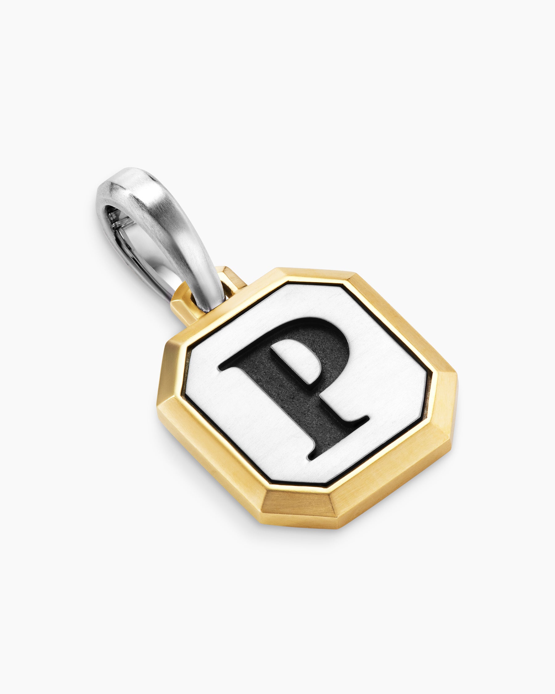 P Initial Amulet in Sterling Silver with 14K Yellow Gold, 17mm - Image 3