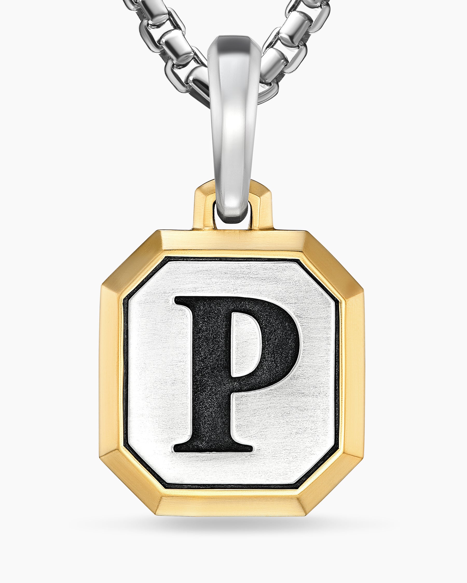 P Initial Amulet in Sterling Silver with 14K Yellow Gold, 17mm - Image 5