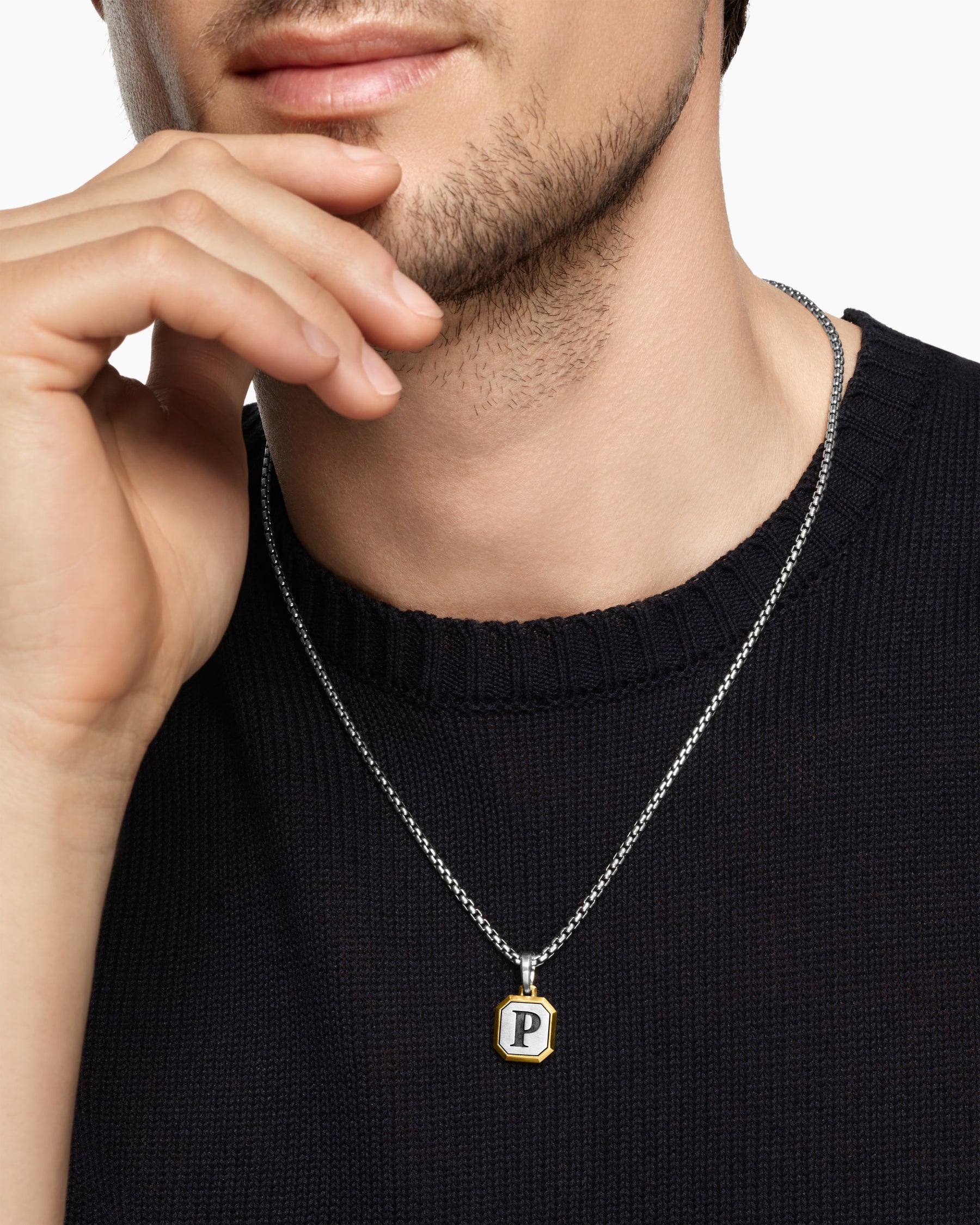 Alternative view of P Initial Amulet in Sterling Silver with 14K Yellow Gold, 17mm