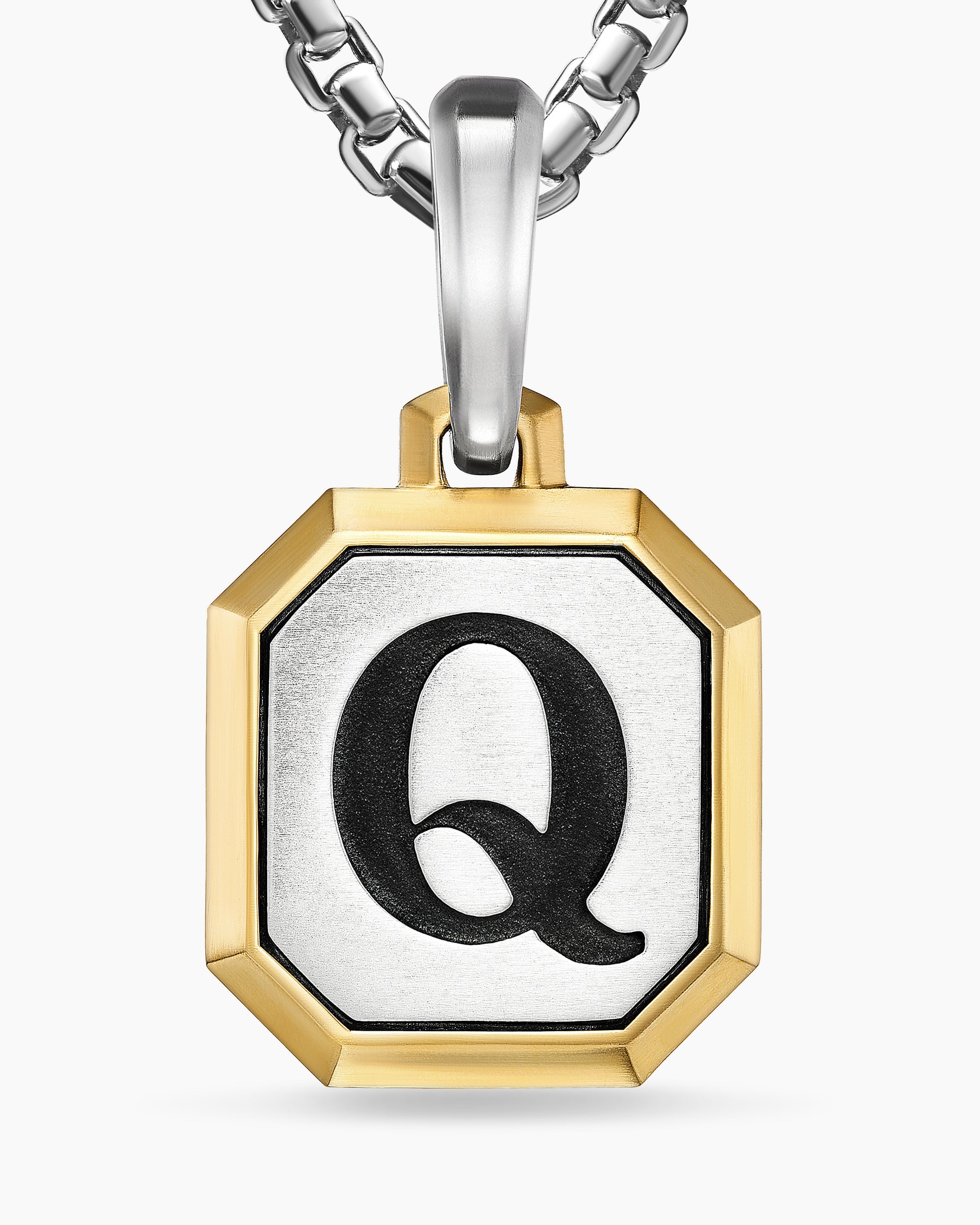 Q Initial Amulet in Sterling Silver with 14K Yellow Gold, 17mm - Image 5