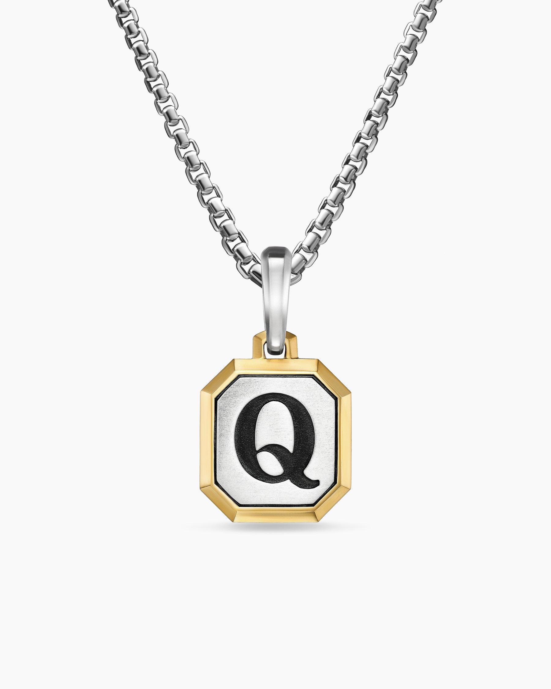 Q Initial Amulet in Sterling Silver with 14K Yellow Gold, 17mm