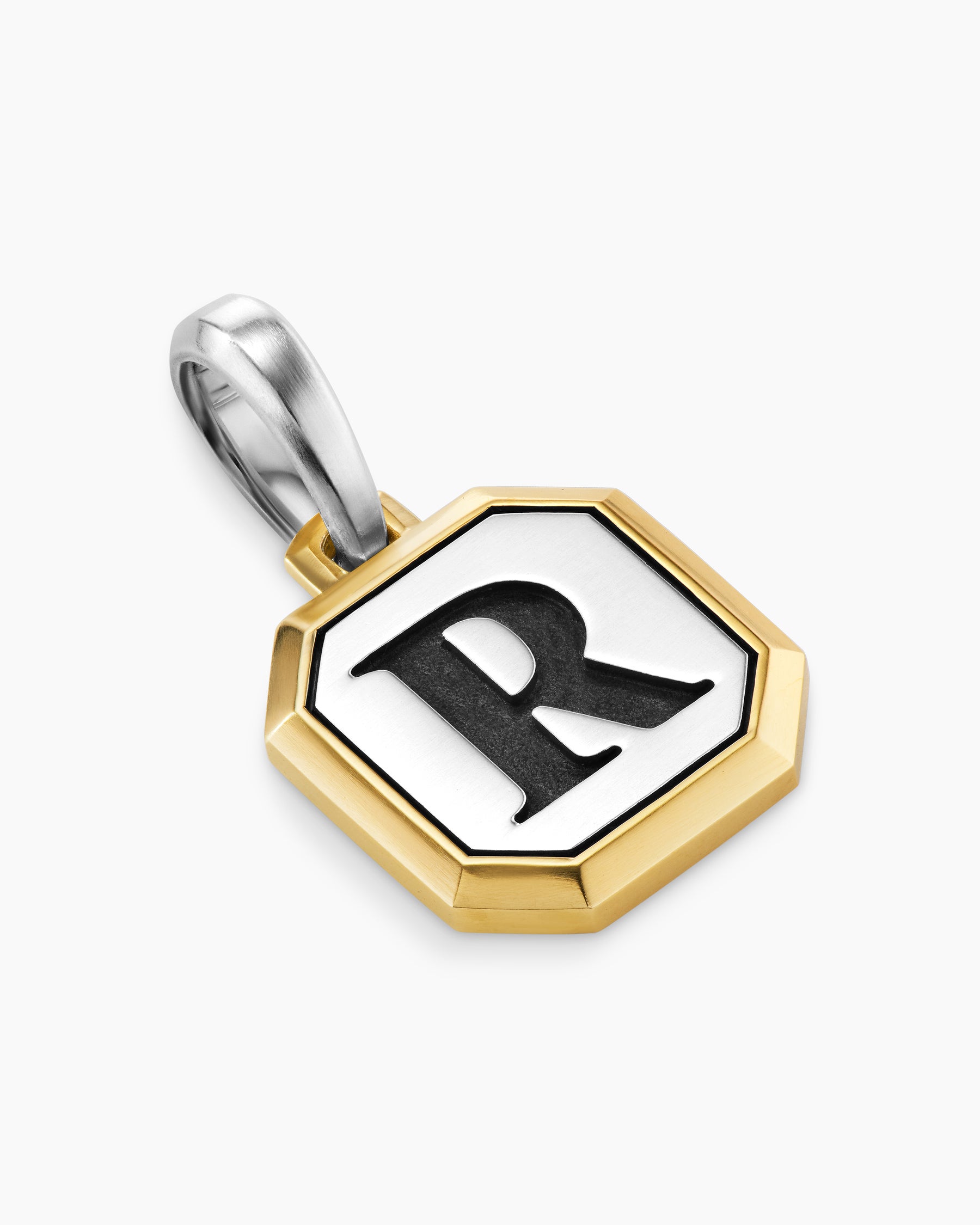 R Initial Amulet in Sterling Silver with 14K Yellow Gold, 17mm - Image 3