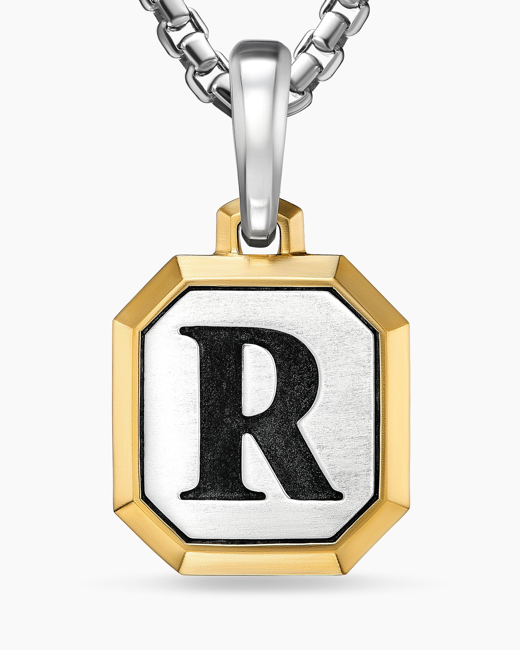 R Initial Amulet in Sterling Silver with 14K Yellow Gold, 17mm - Image 5