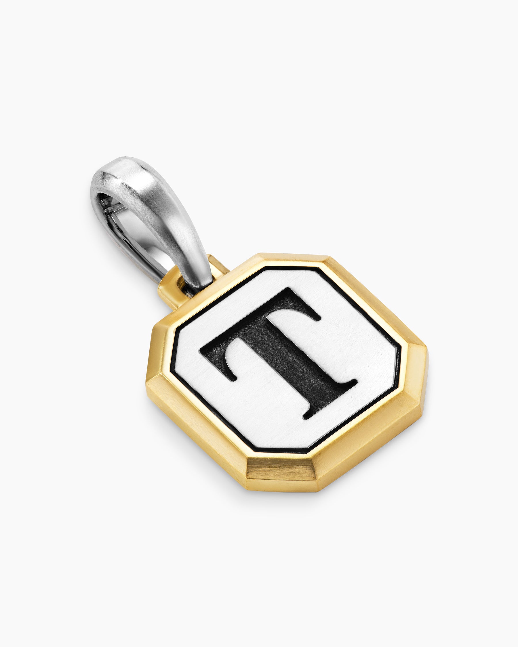 T Initial Amulet in Sterling Silver with 14K Yellow Gold, 17mm - Image 3