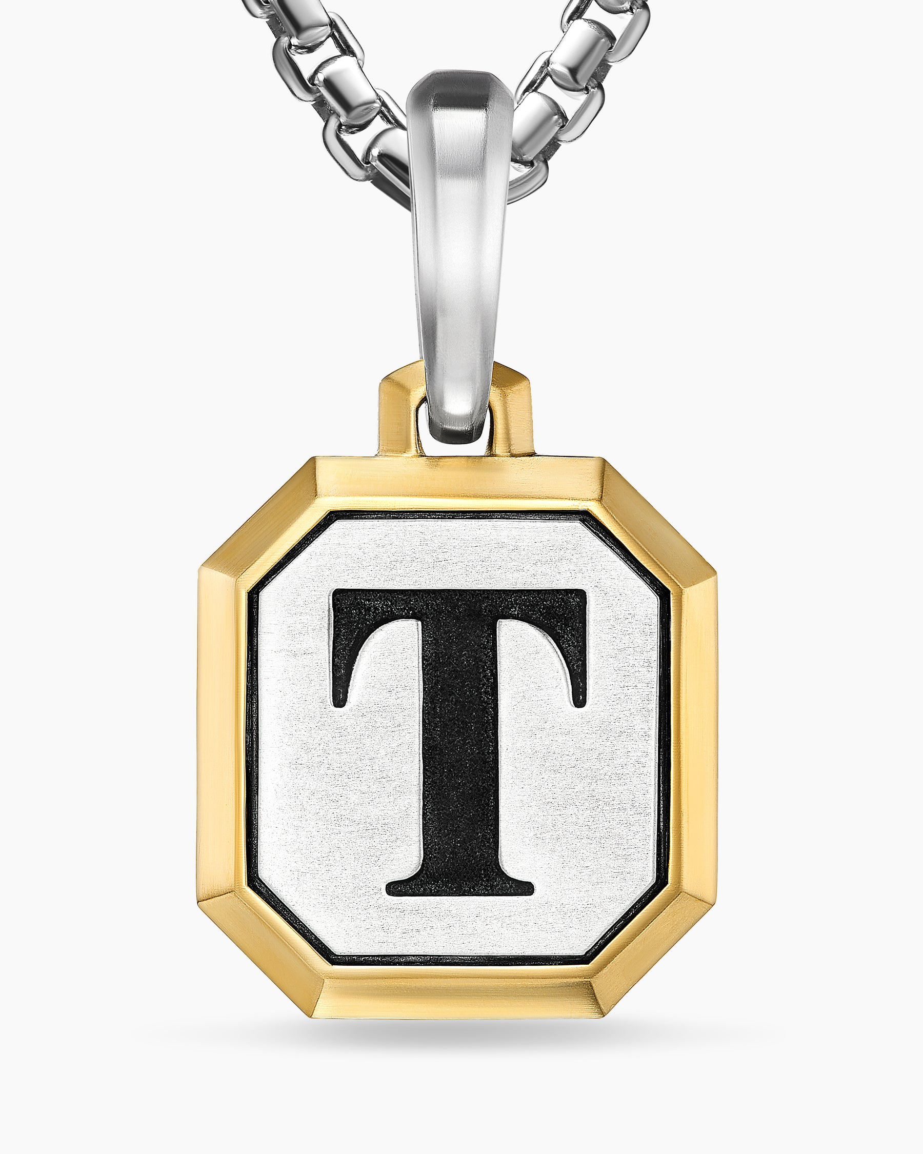 T Initial Amulet in Sterling Silver with 14K Yellow Gold, 17mm - Image 5