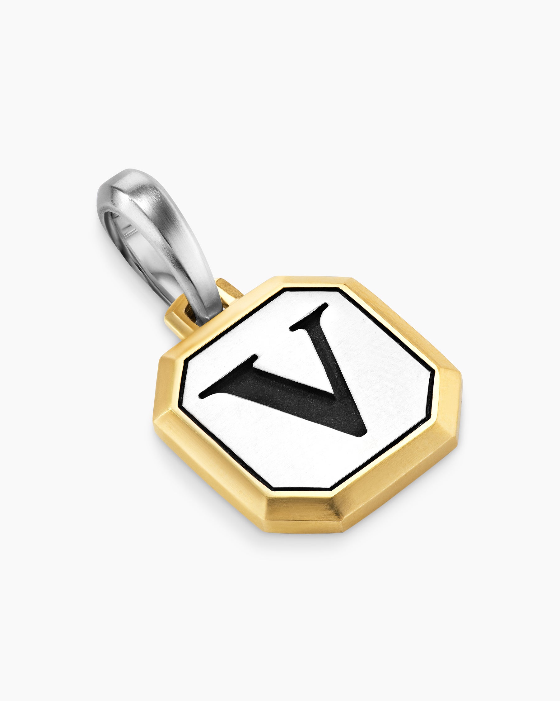 V Initial Amulet in Sterling Silver with 14K Yellow Gold, 17mm - Image 3