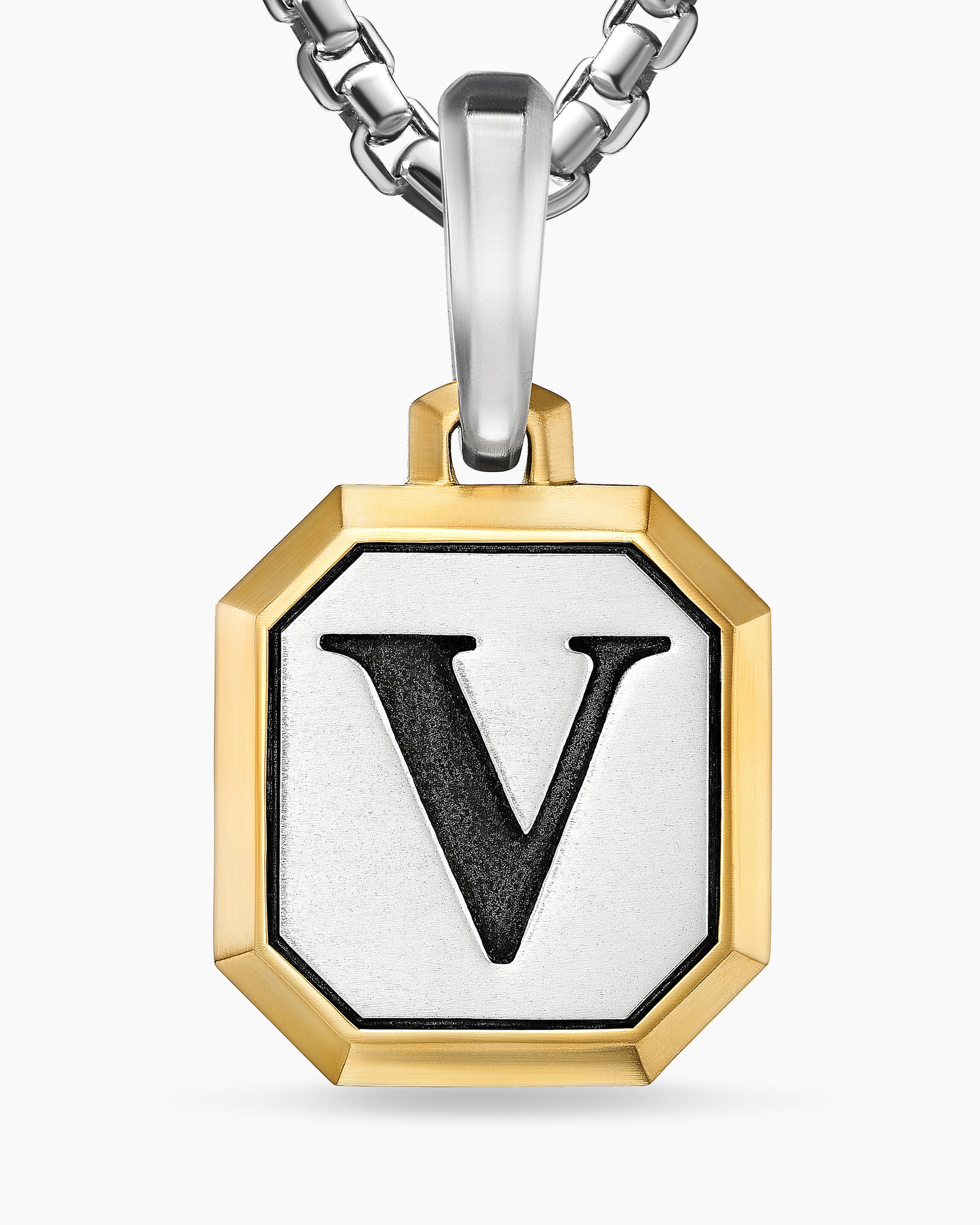 V Initial Amulet in Sterling Silver with 14K Yellow Gold, 17mm - Image 5